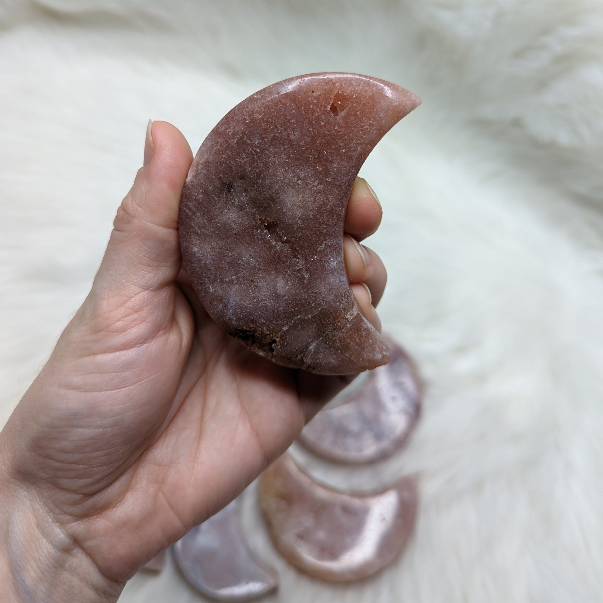 One DREAMY Pink Amethyst small Crescent Moon Carving - Earth Family Crystals