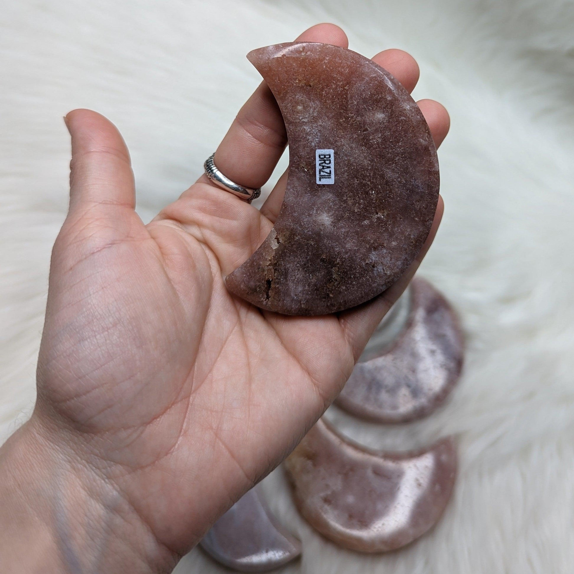 One DREAMY Pink Amethyst Large Crescent Moon Carving - Earth Family Crystals