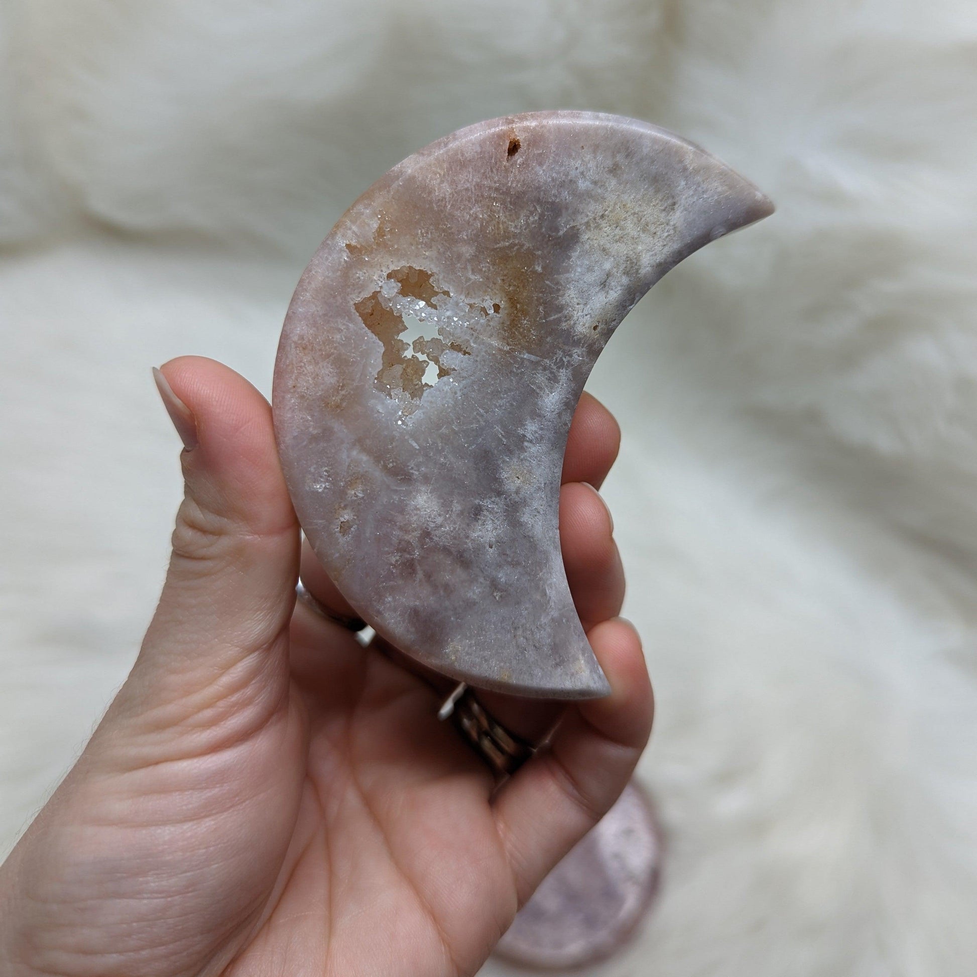 One DREAMY Pink Amethyst Large Crescent Moon Carving - Earth Family Crystals