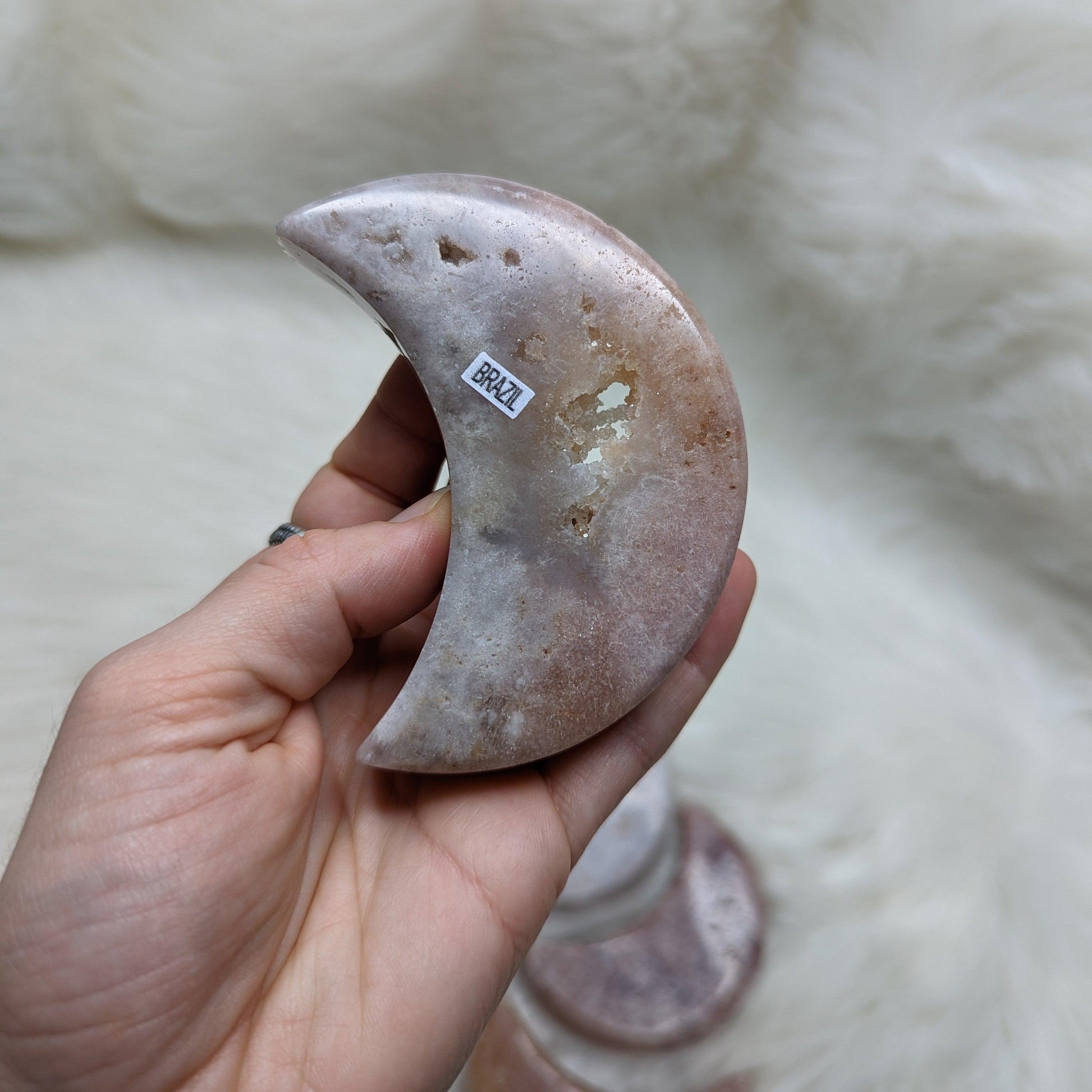 One DREAMY Pink Amethyst Large Crescent Moon Carving - Earth Family Crystals