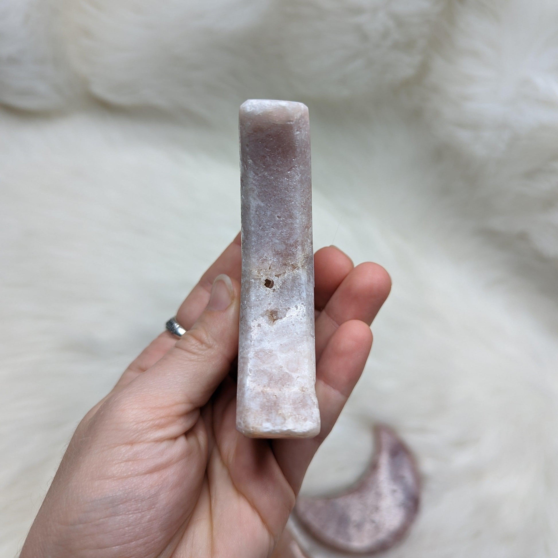 One DREAMY Pink Amethyst Large Crescent Moon Carving - Earth Family Crystals