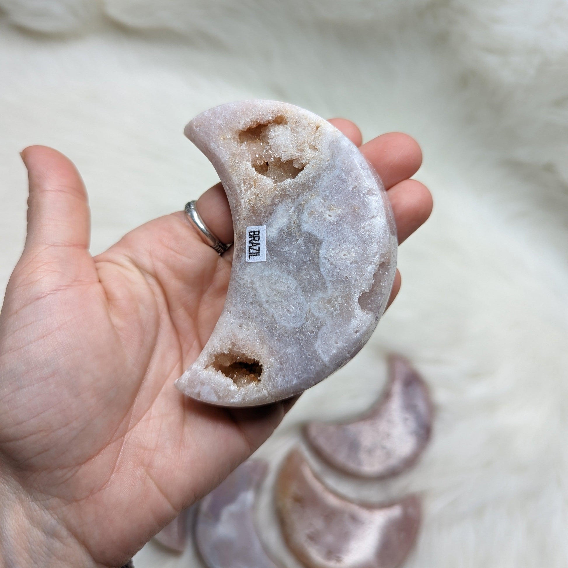 One DREAMY Pink Amethyst Large Crescent Moon Carving - Earth Family Crystals