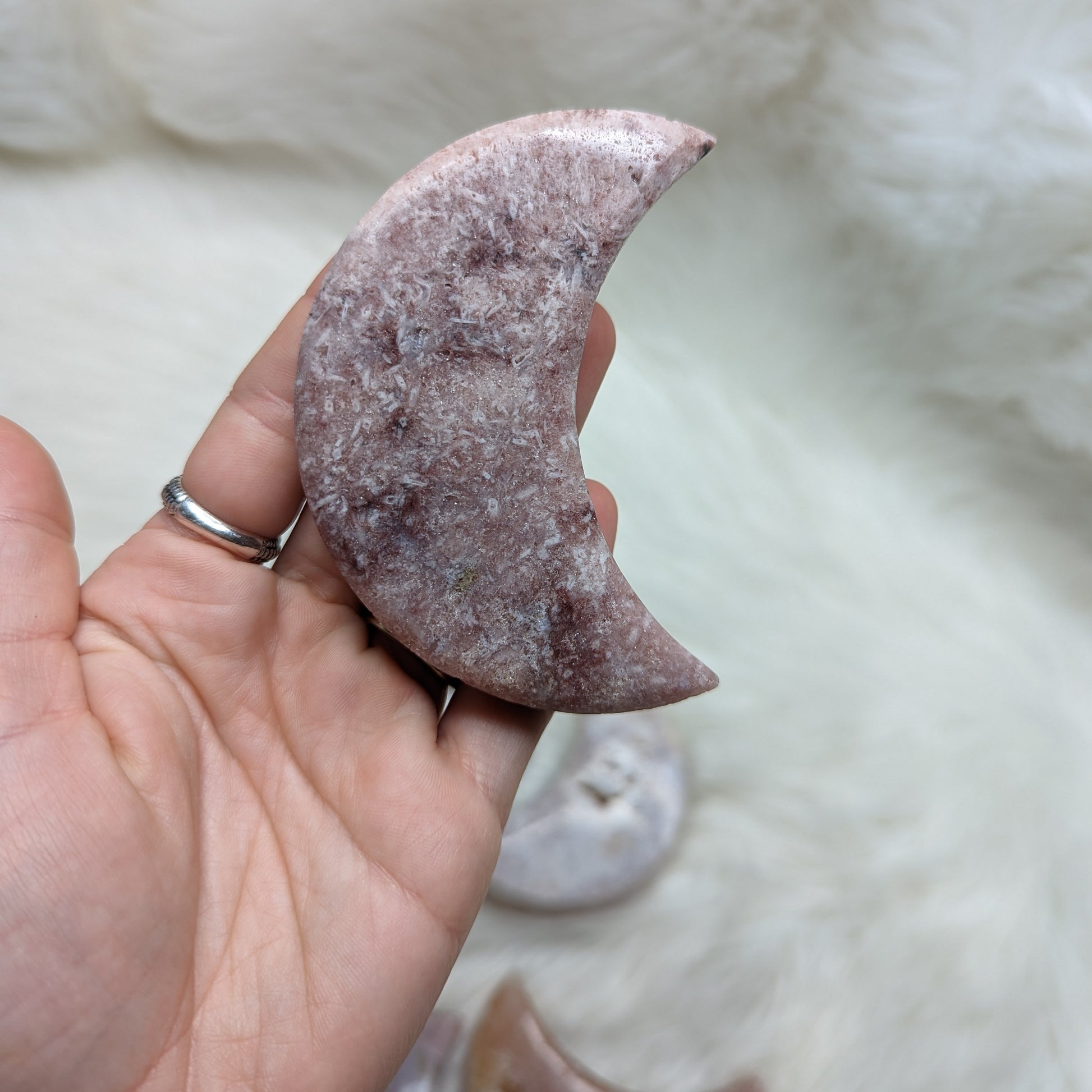 One DREAMY Pink Amethyst Large Crescent Moon Carving - Earth Family Crystals