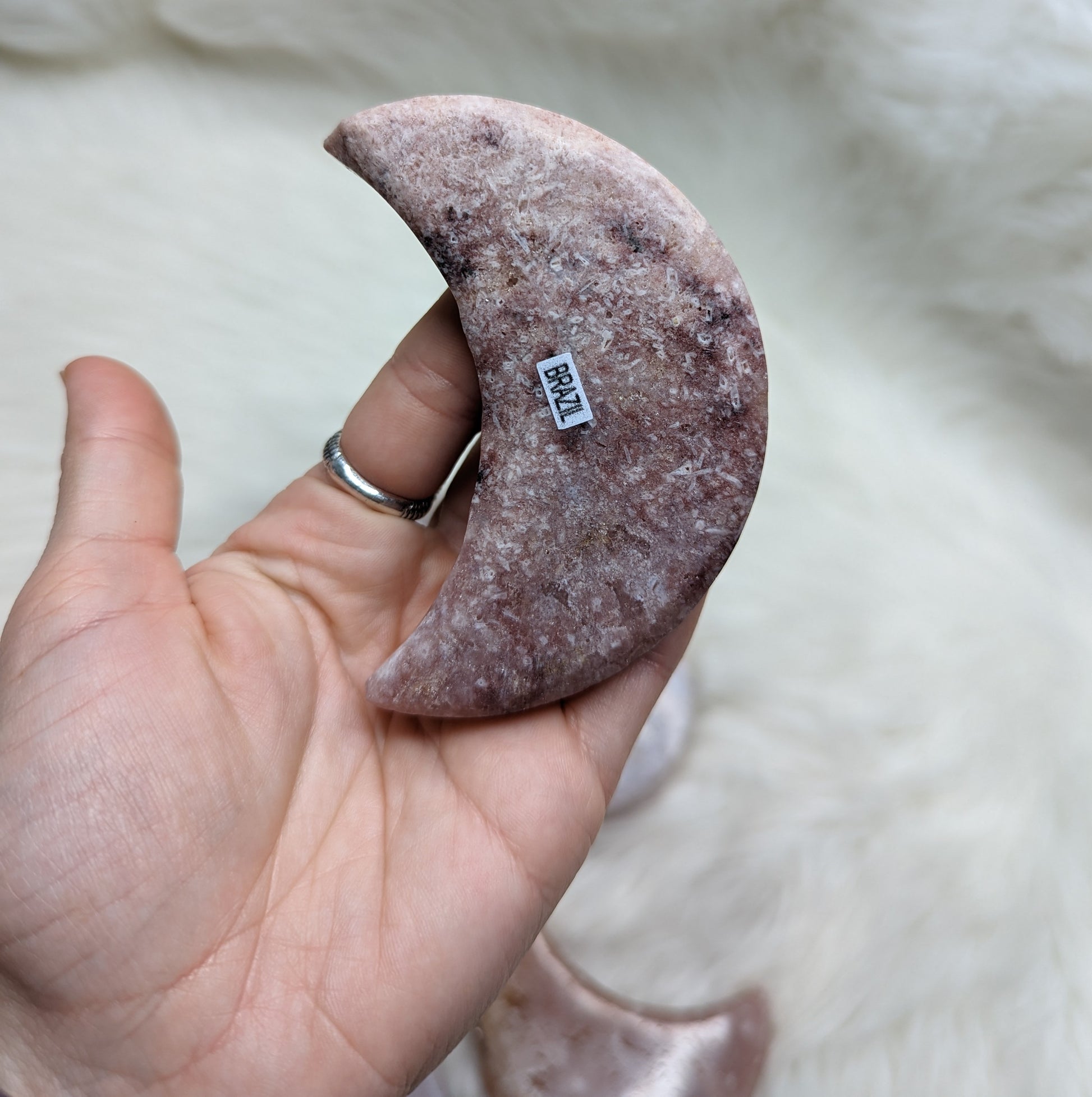 One DREAMY Pink Amethyst Large Crescent Moon Carving - Earth Family Crystals