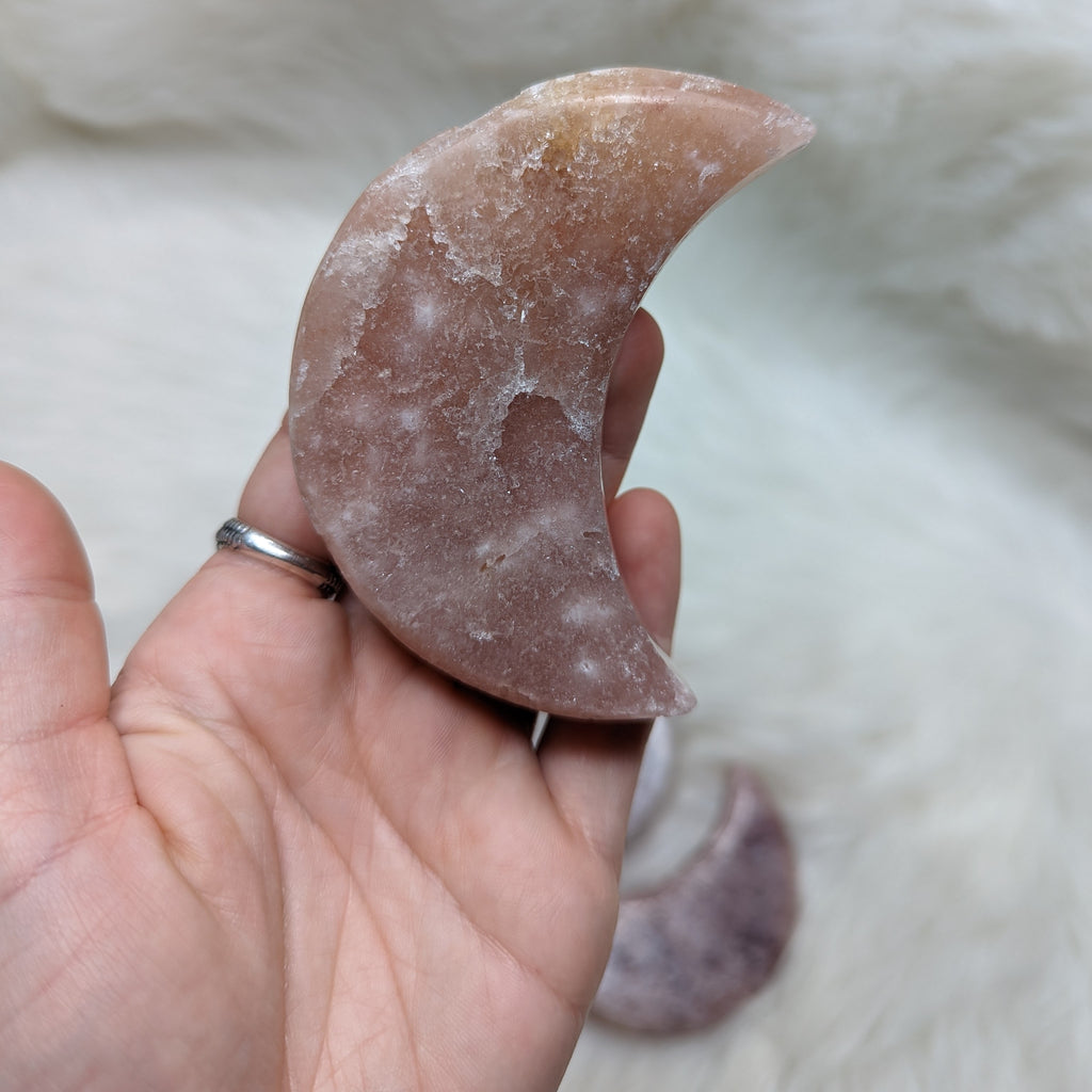 One DREAMY Pink Amethyst Large Crescent Moon Carving - Earth Family Crystals