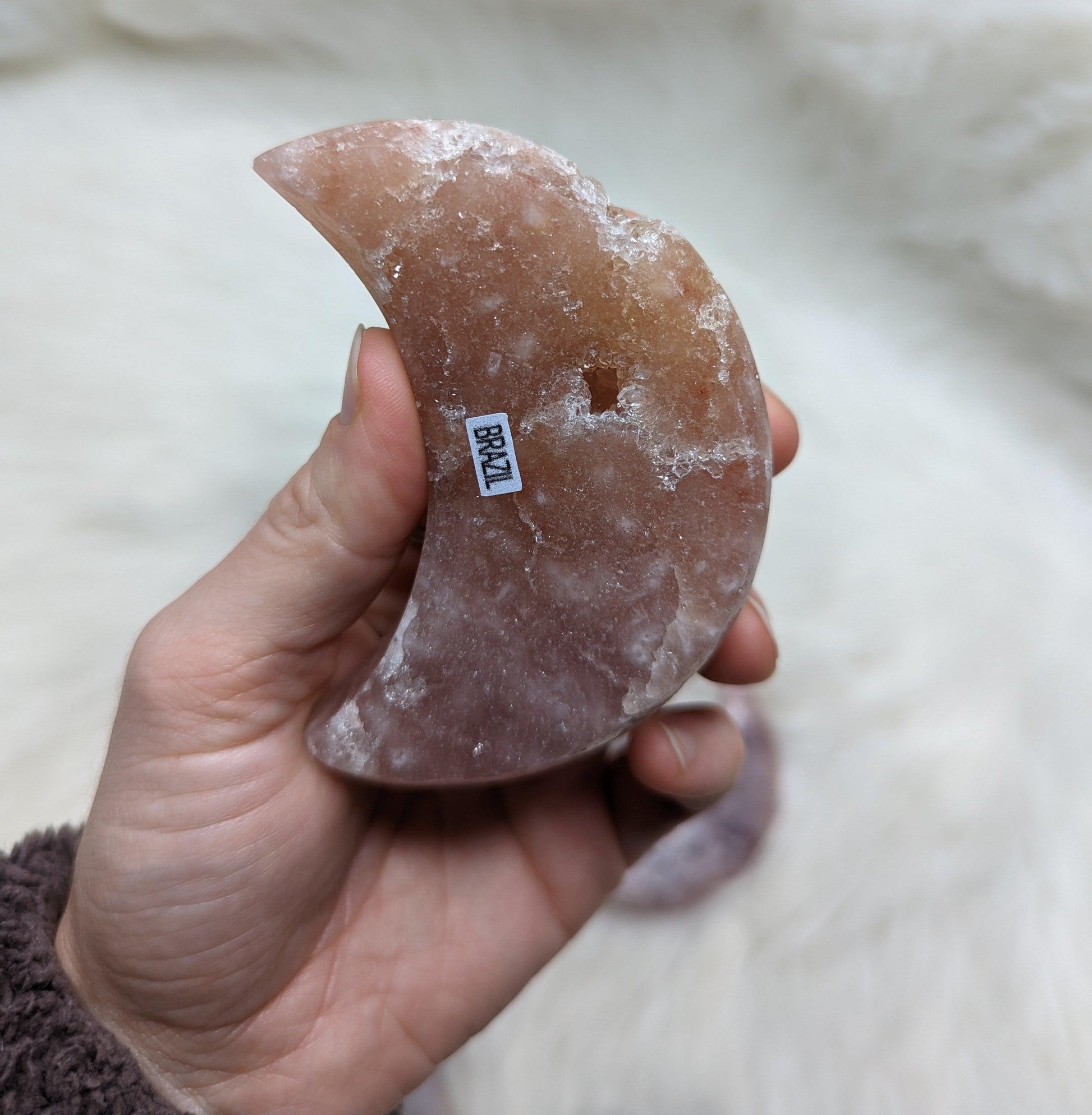 One DREAMY Pink Amethyst Large Crescent Moon Carving - Earth Family Crystals