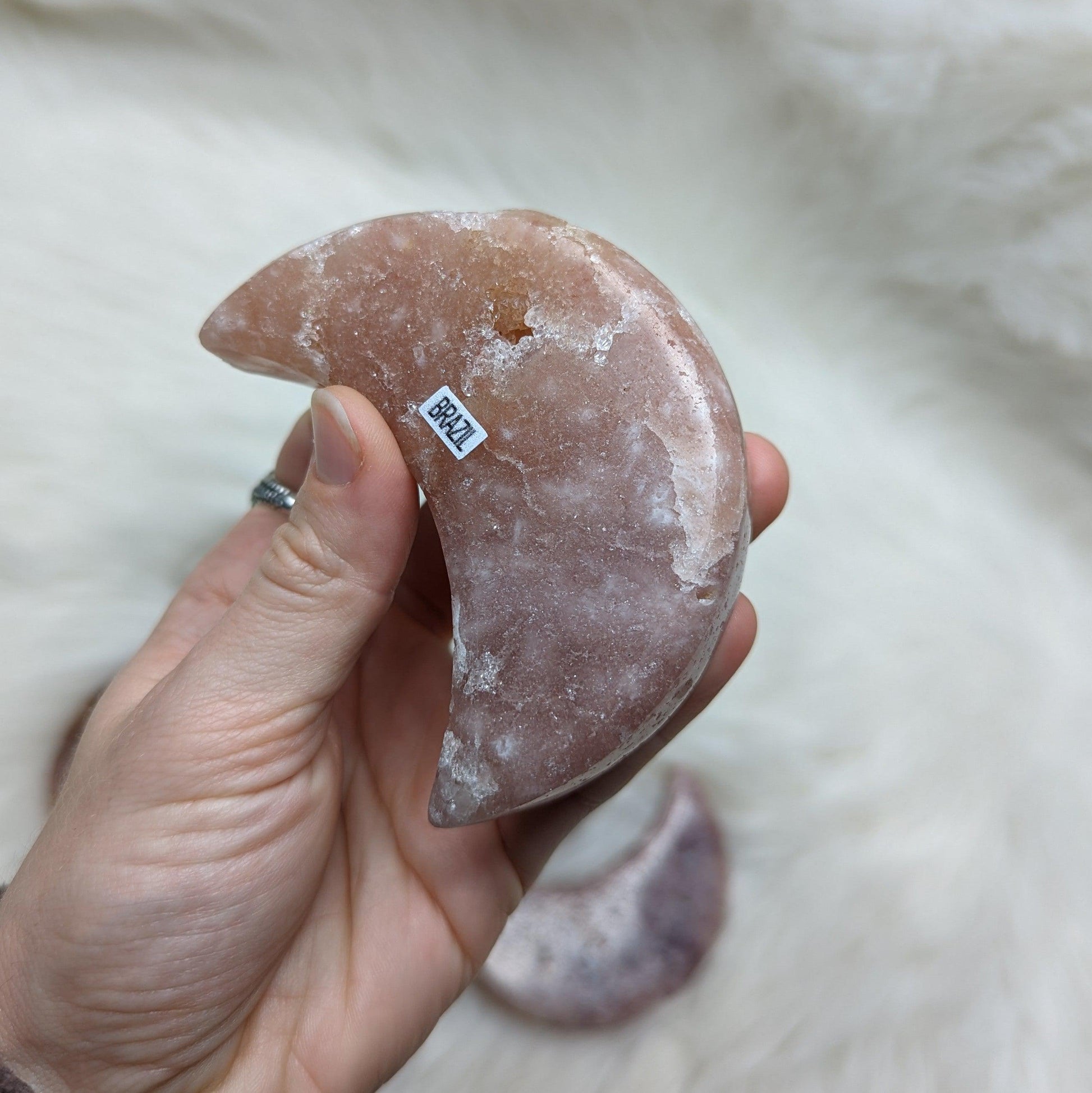 One DREAMY Pink Amethyst Large Crescent Moon Carving - Earth Family Crystals