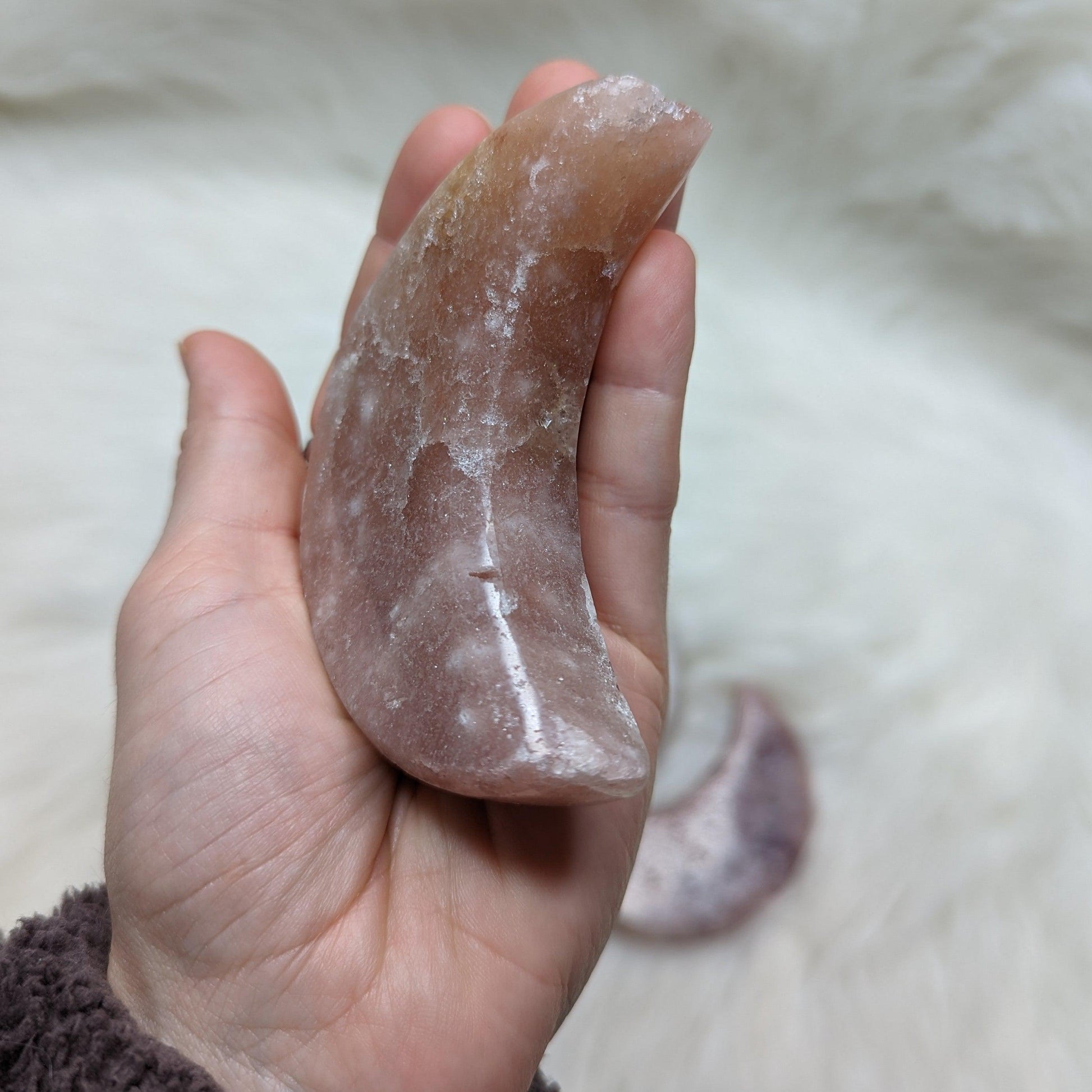 One DREAMY Pink Amethyst Large Crescent Moon Carving - Earth Family Crystals