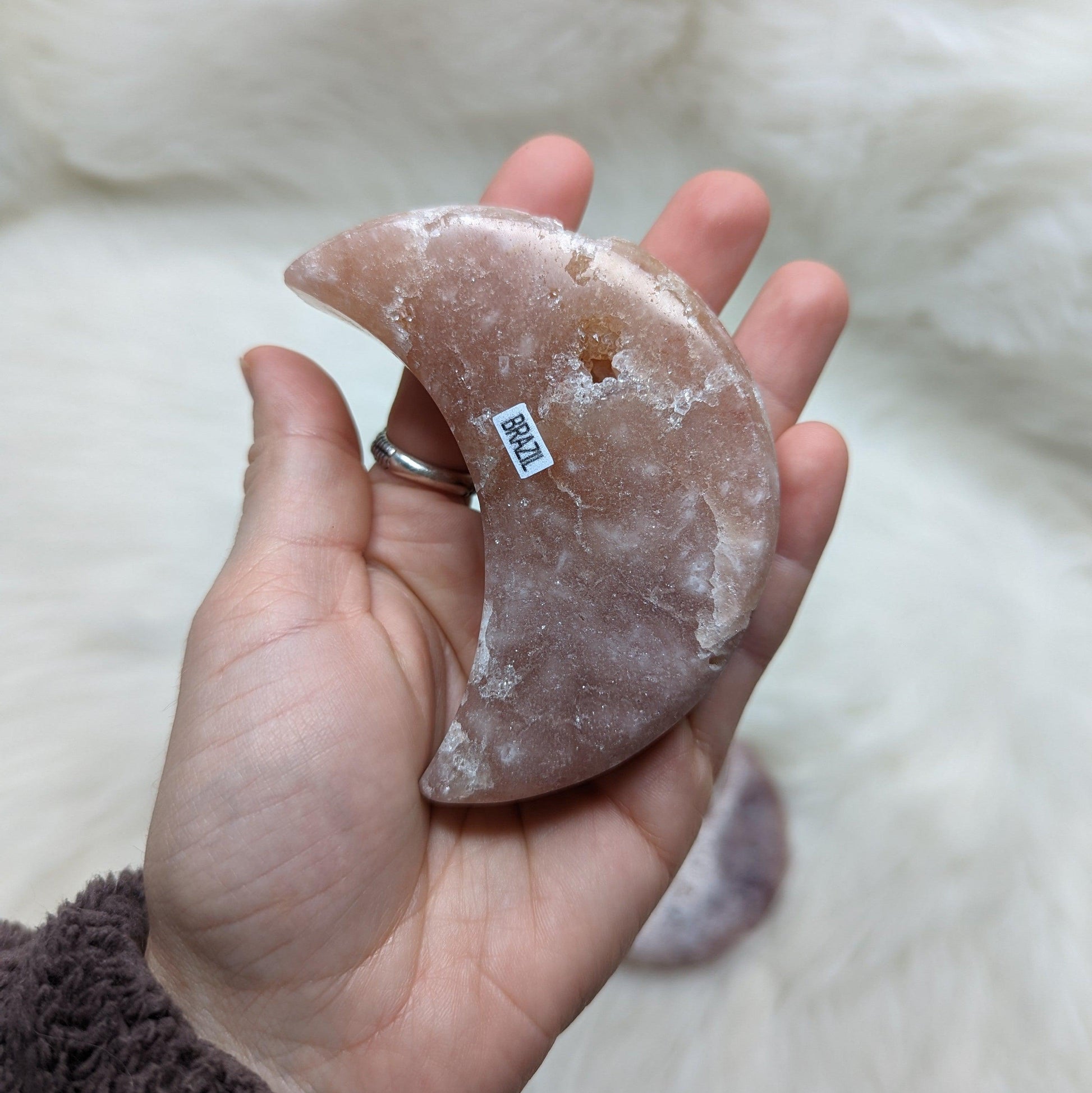 One DREAMY Pink Amethyst Large Crescent Moon Carving - Earth Family Crystals