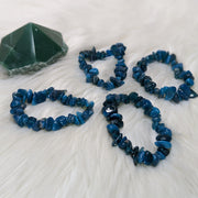 One Blue Glossy Glass Chip Bracelet on Stretchy Cord - Earth Family Crystals