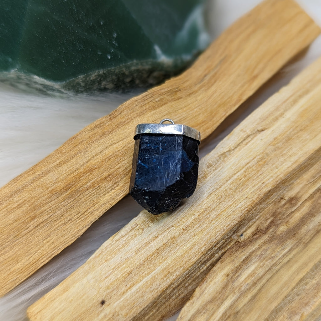 Dazzling Gemmy Dark Blue Apatite Pendant~ Includes Silver Chain - Earth Family Crystals