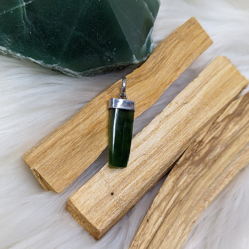 Green Jade Pendant on Sterling Siler~ Includes Silver Chain - Earth Family Crystals