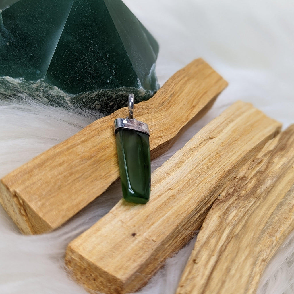 Green Jade Pendant on Sterling Siler~ Includes Silver Chain - Earth Family Crystals