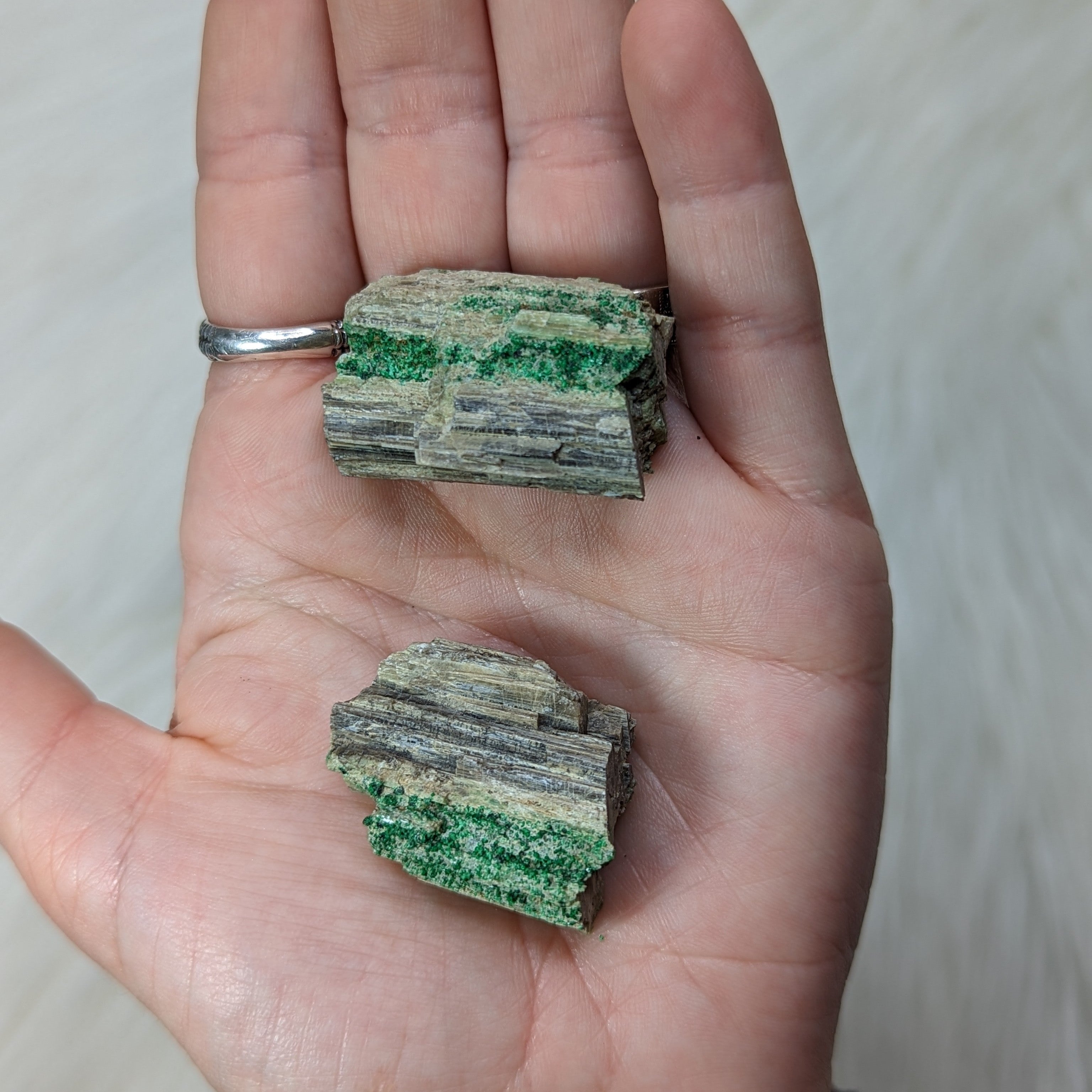 Rare sparkling Green Garnet on Matrix ~ Pair - Earth Family Crystals