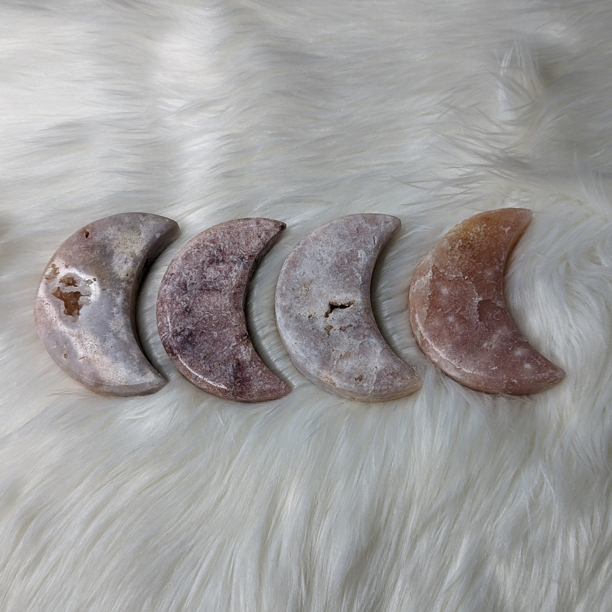 One DREAMY Pink Amethyst Large Crescent Moon Carving - Earth Family Crystals