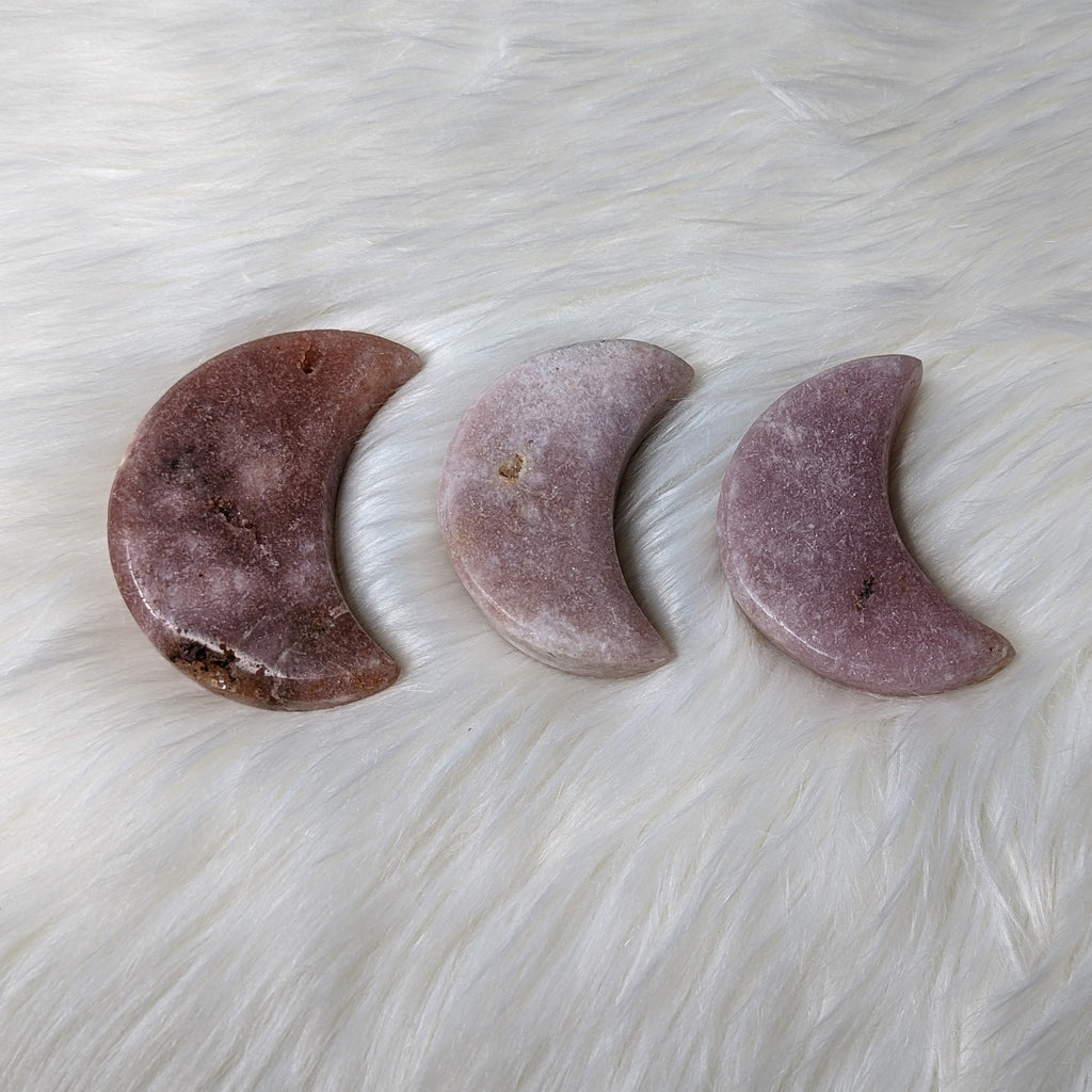 One DREAMY Pink Amethyst small Crescent Moon Carving - Earth Family Crystals