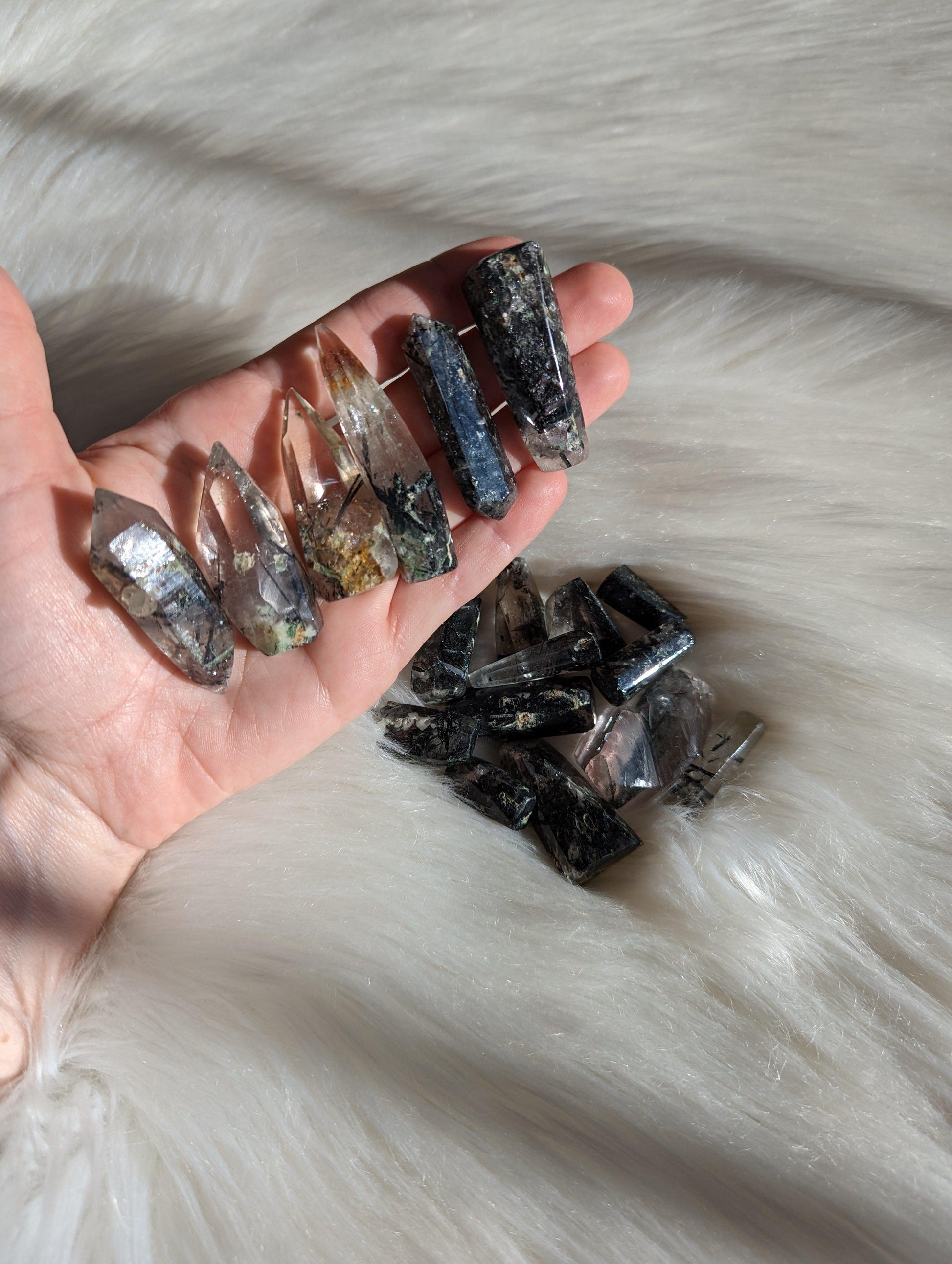 2 Tourmalated Himalayan Quartz Partially Polished Medium Crystals~ Perfect for Crystal Grids! - Earth Family Crystals