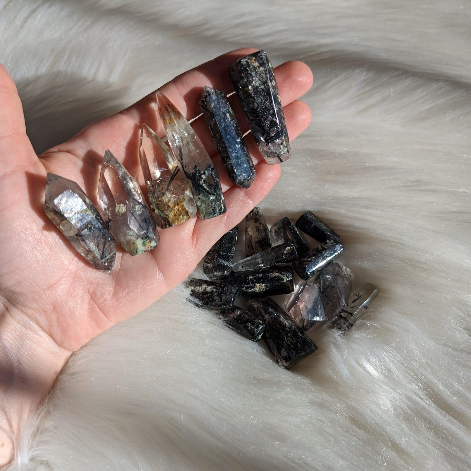 2 Tourmalated Himalayan Quartz Partially Polished Medium Crystals~ Perfect for Crystal Grids! - Earth Family Crystals