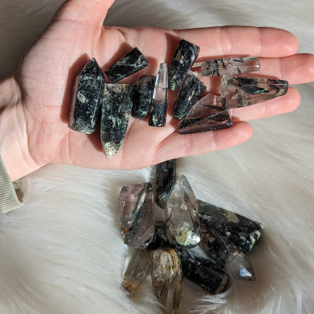 2 Tourmalated Himalayan Quartz Partially Polished Medium Crystals~ Perfect for Crystal Grids! - Earth Family Crystals