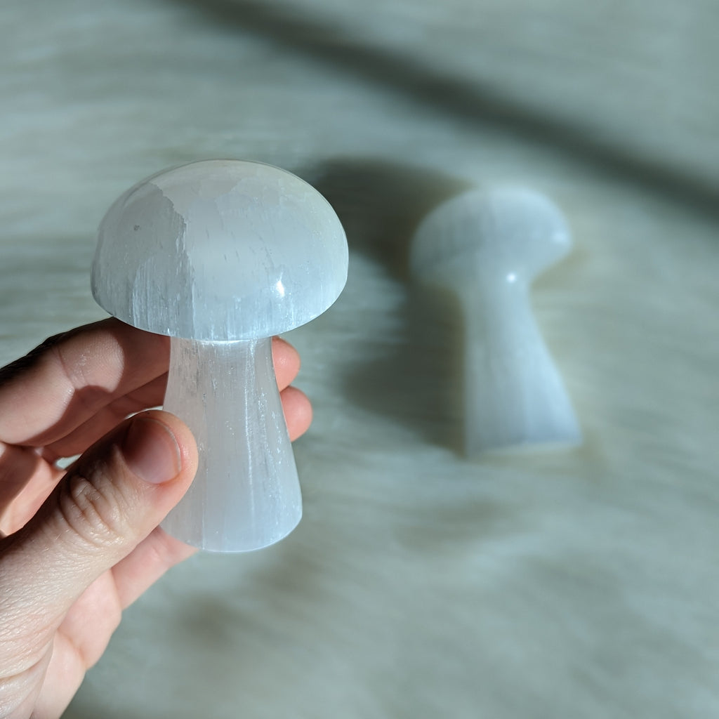 Magical Selenite Mushroom Carving (one) - Earth Family Crystals