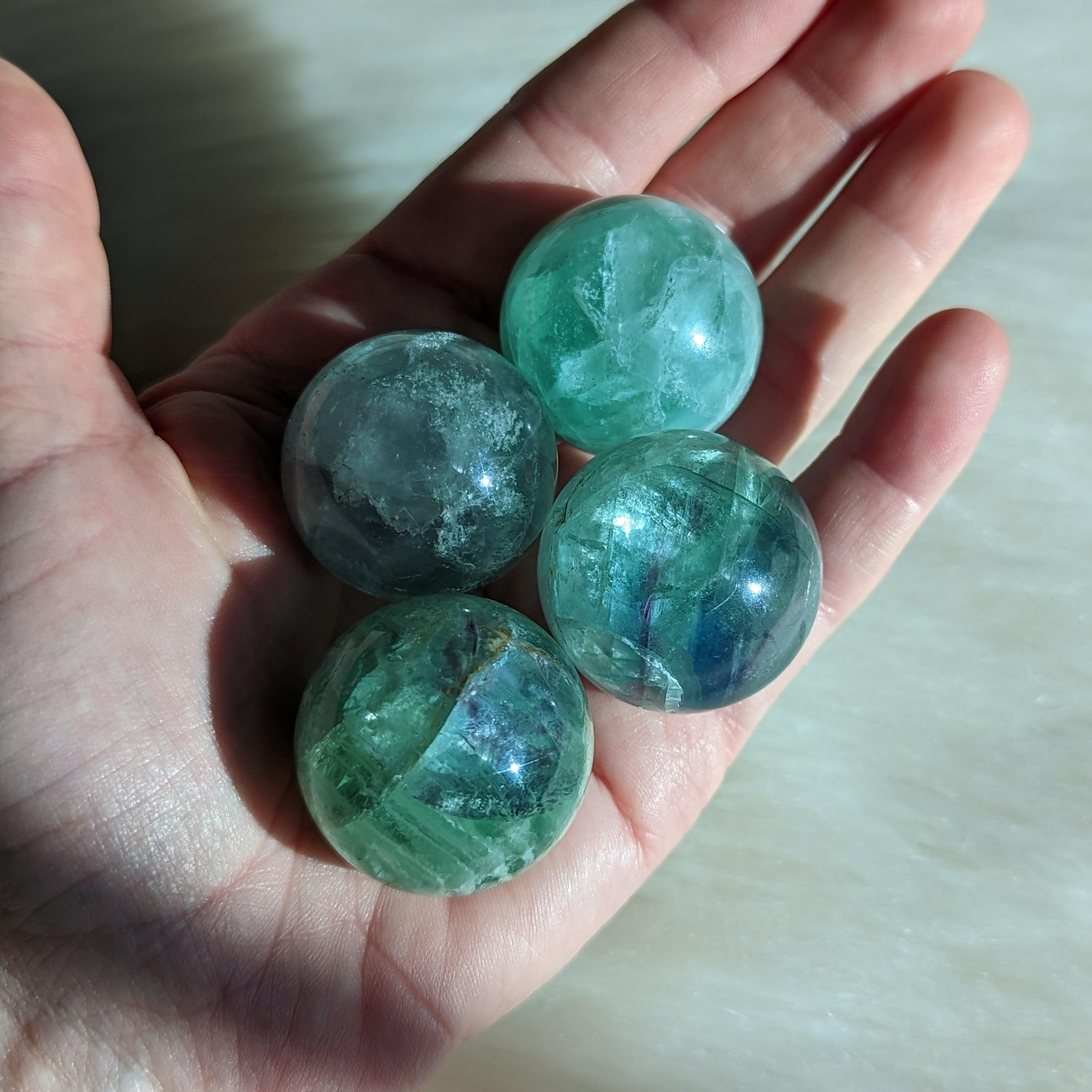 Adorable and Healing Blue / Green Flourite Spheres (one) - Earth Family Crystals