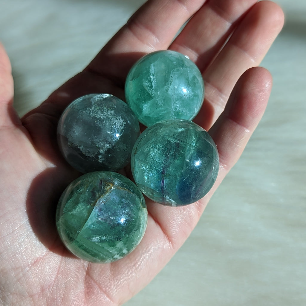 Adorable and Healing Blue / Green Flourite Spheres (one) - Earth Family Crystals