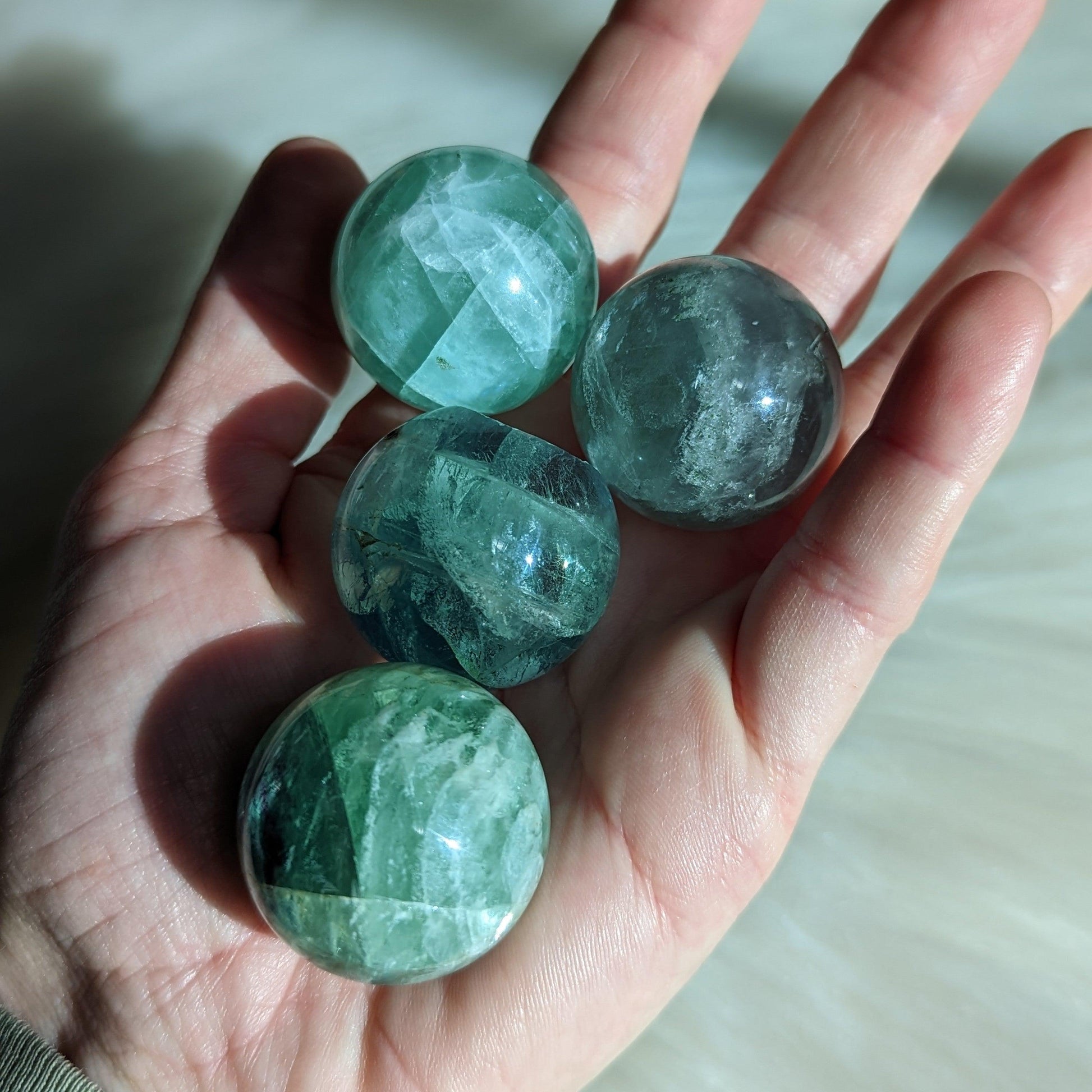 Adorable and Healing Blue / Green Flourite Spheres (one) - Earth Family Crystals