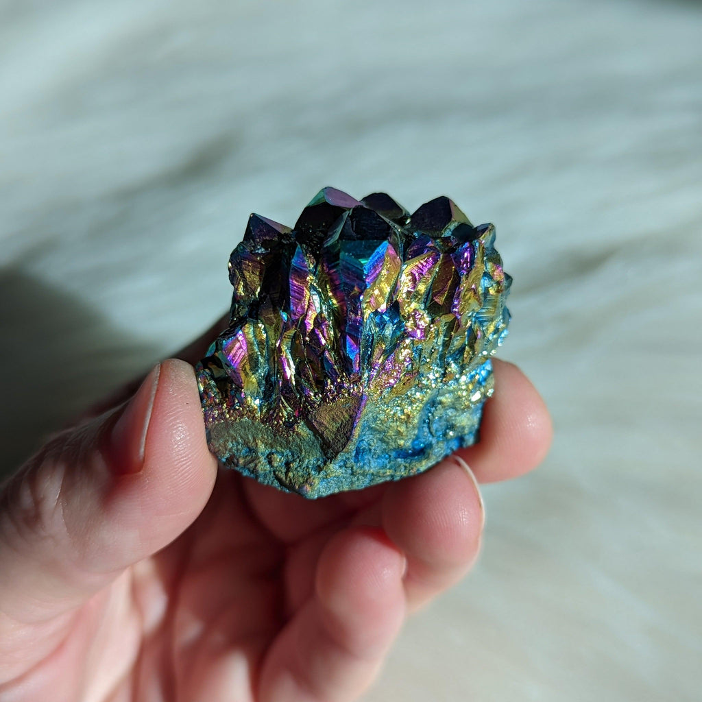 Titanium Rainbow Aura Amethyst Cluster #1 ~ Vibrant and Energetic - Earth Family Crystals