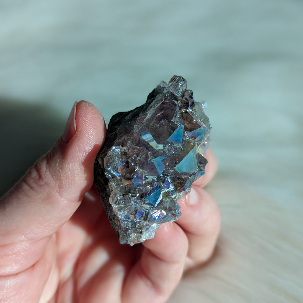 Titanium Rainbow Aura Amethyst Cluster #3 ~ Vibrant and Energetic - Earth Family Crystals