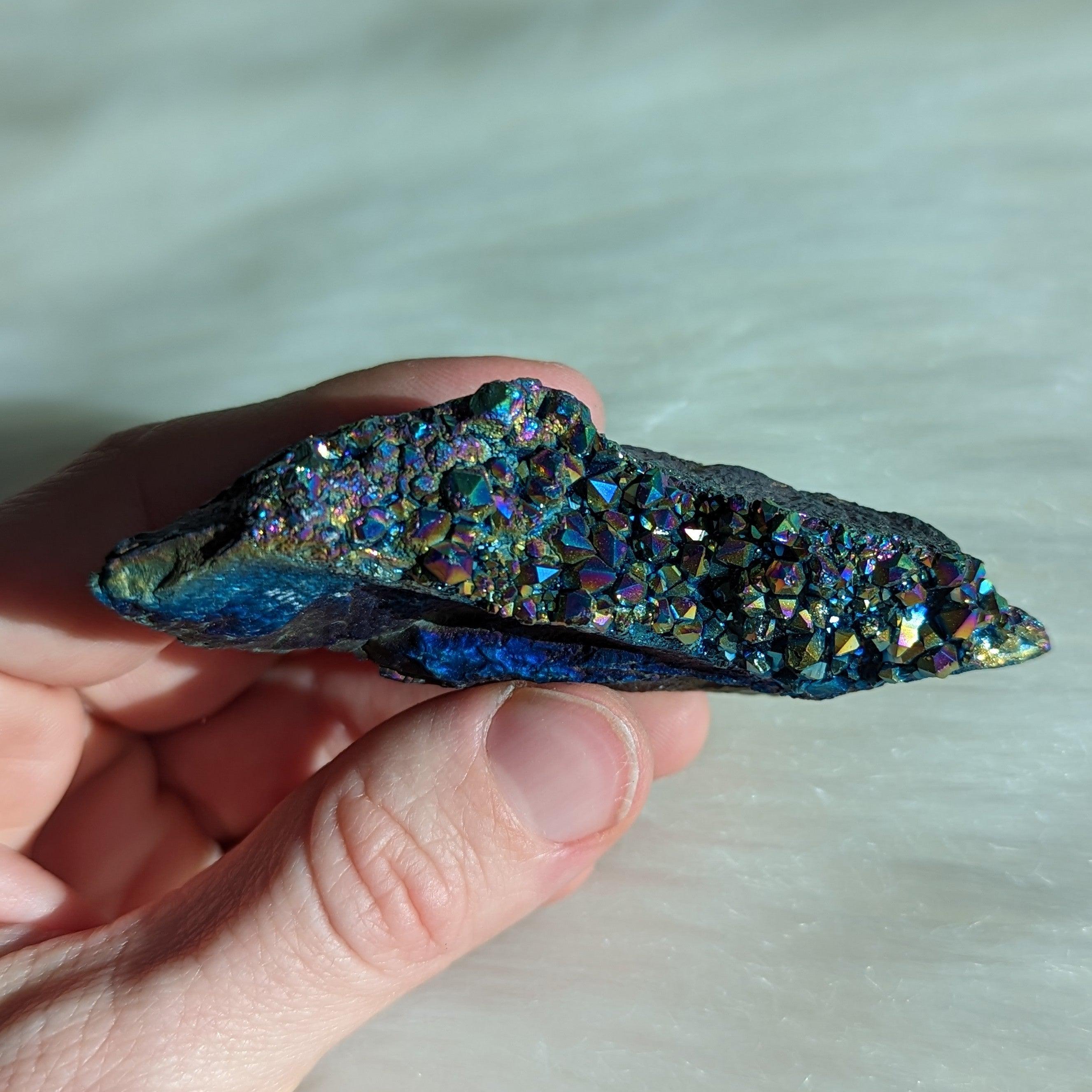 Titanium Rainbow Aura Amethyst Cluster #5 ~ Vibrant and Energetic - Earth Family Crystals