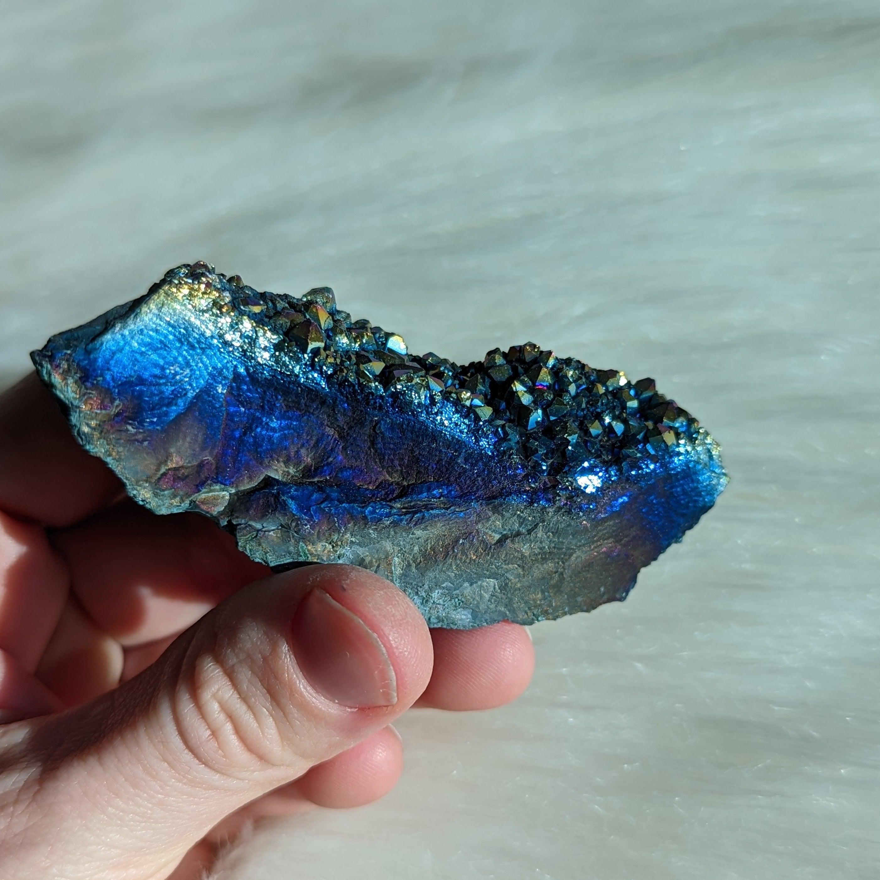 Titanium Rainbow Aura Amethyst Cluster #5 ~ Vibrant and Energetic - Earth Family Crystals