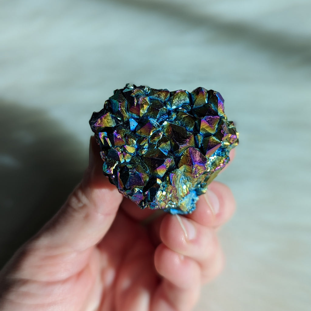 Titanium Rainbow Aura Amethyst Cluster #6 ~ Vibrant and Energetic - Earth Family Crystals