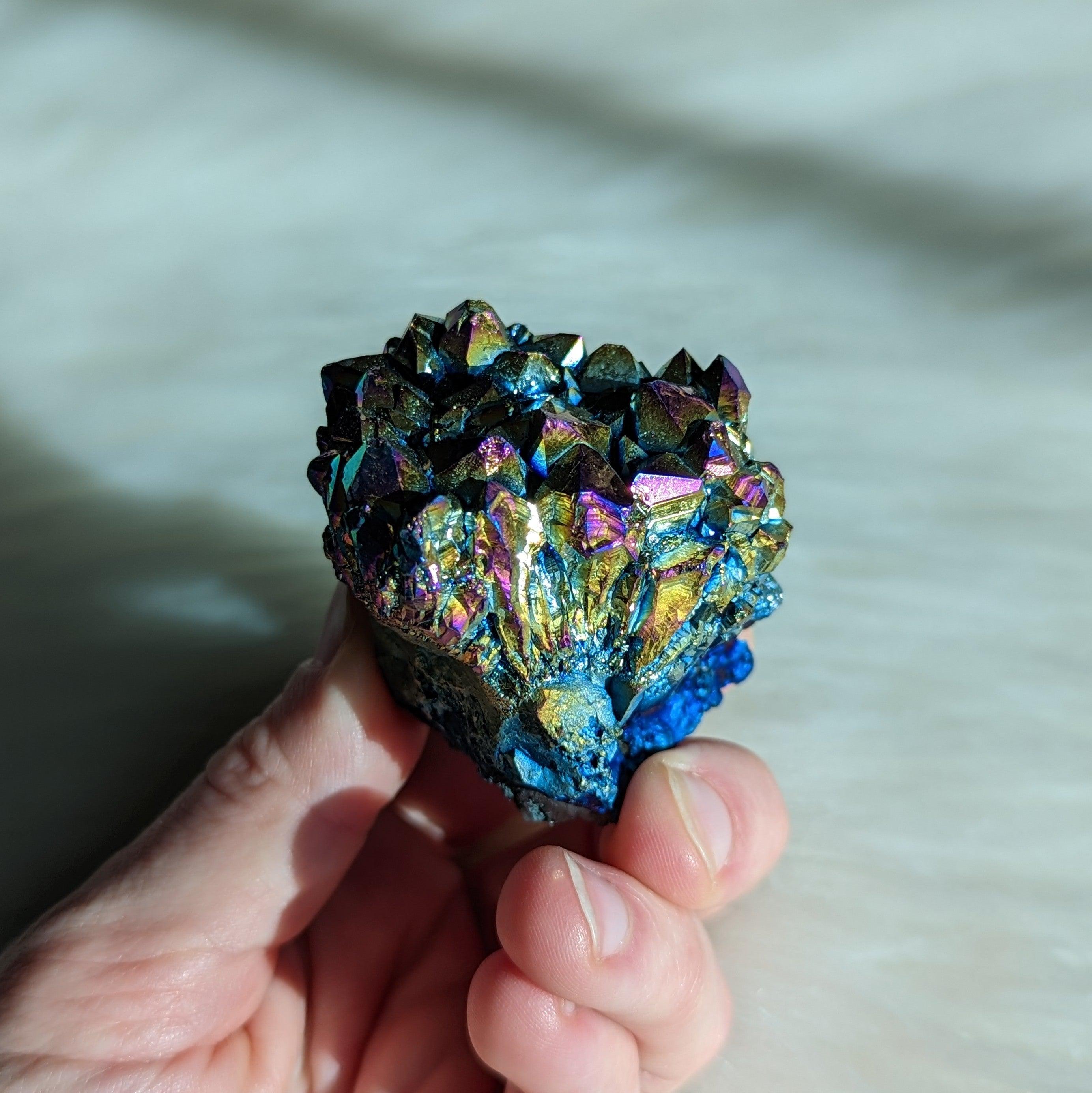 Titanium Rainbow Aura Amethyst Cluster #6 ~ Vibrant and Energetic - Earth Family Crystals