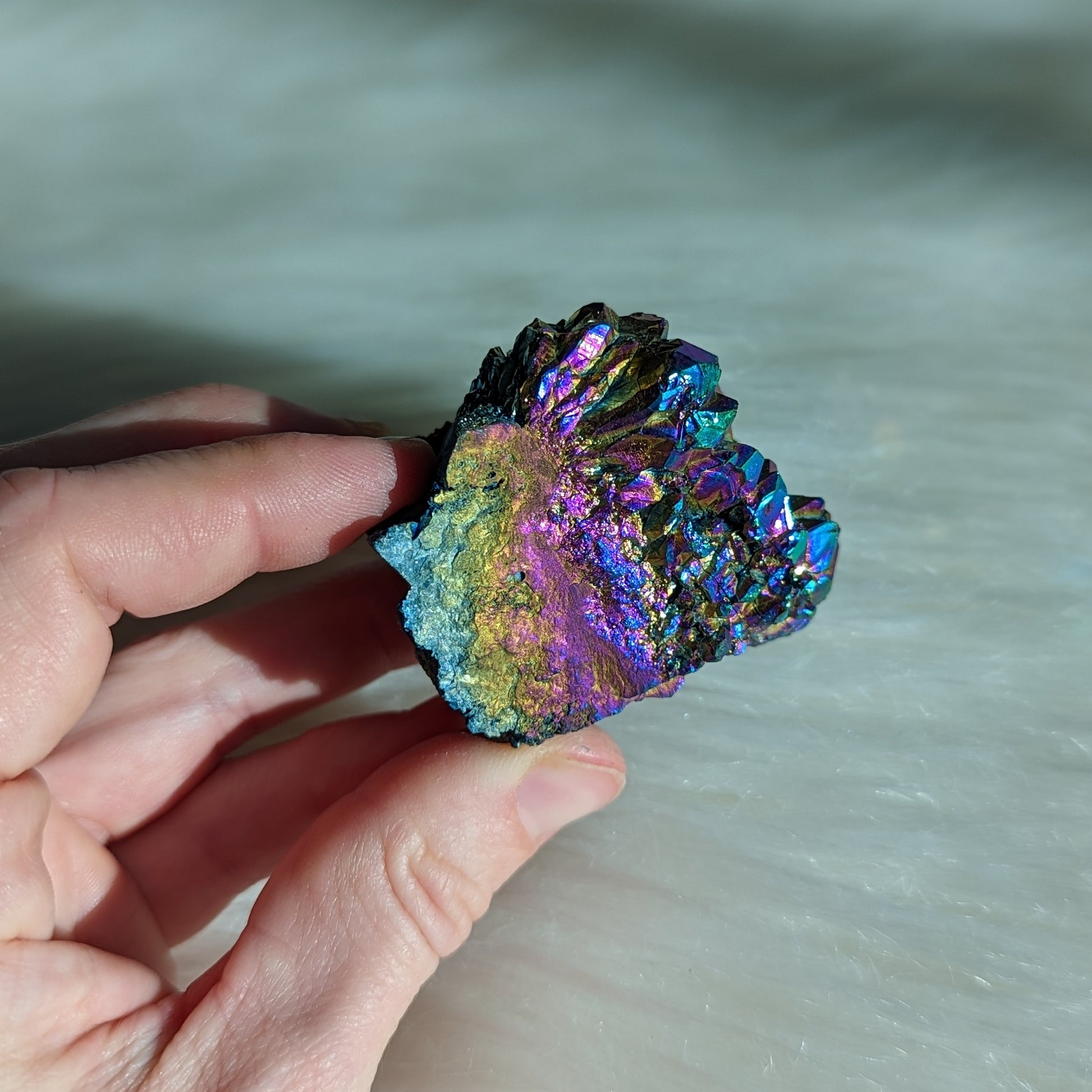 Titanium Rainbow Aura Amethyst Cluster #6 ~ Vibrant and Energetic - Earth Family Crystals