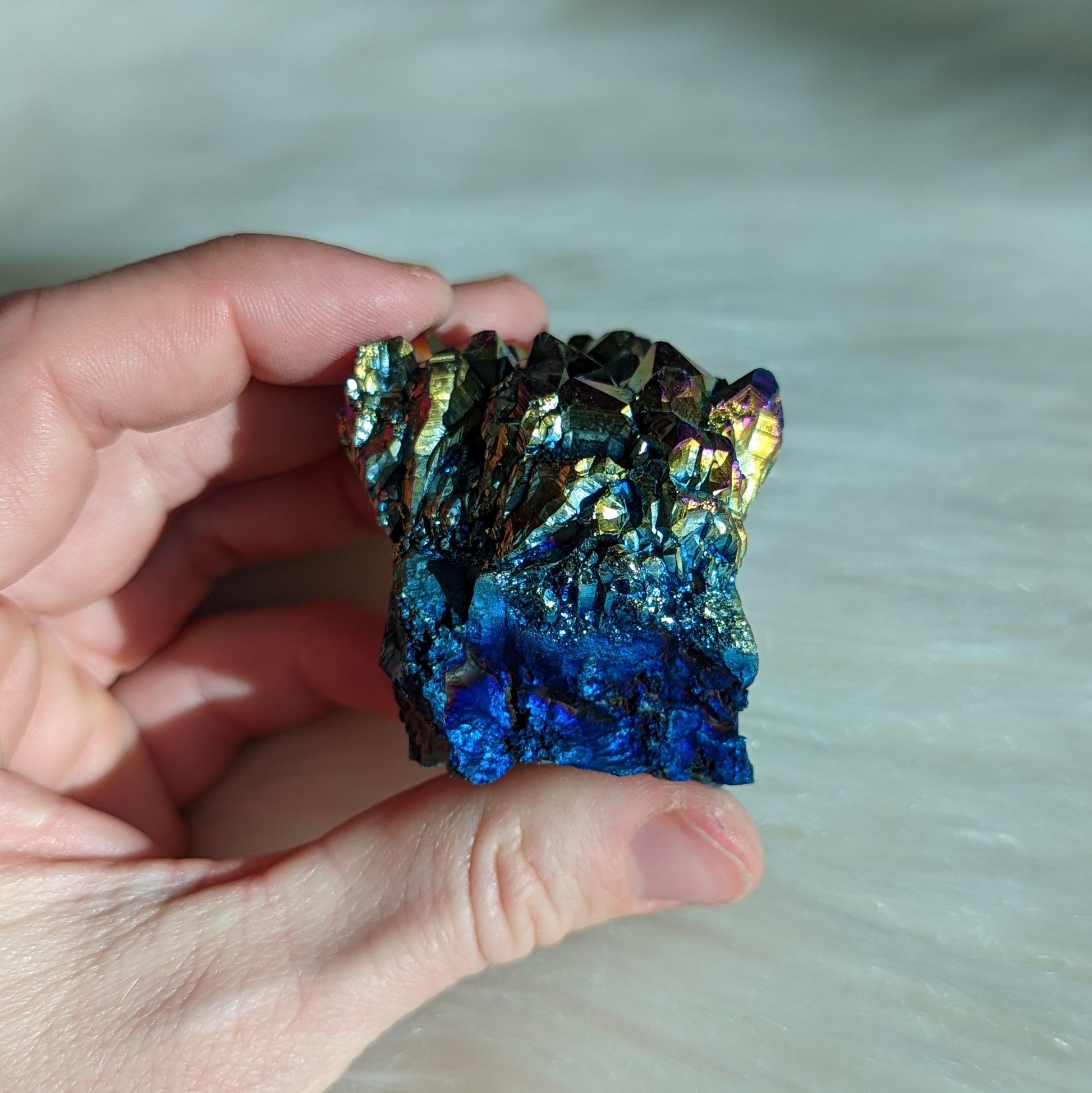 Titanium Rainbow Aura Amethyst Cluster #6 ~ Vibrant and Energetic - Earth Family Crystals