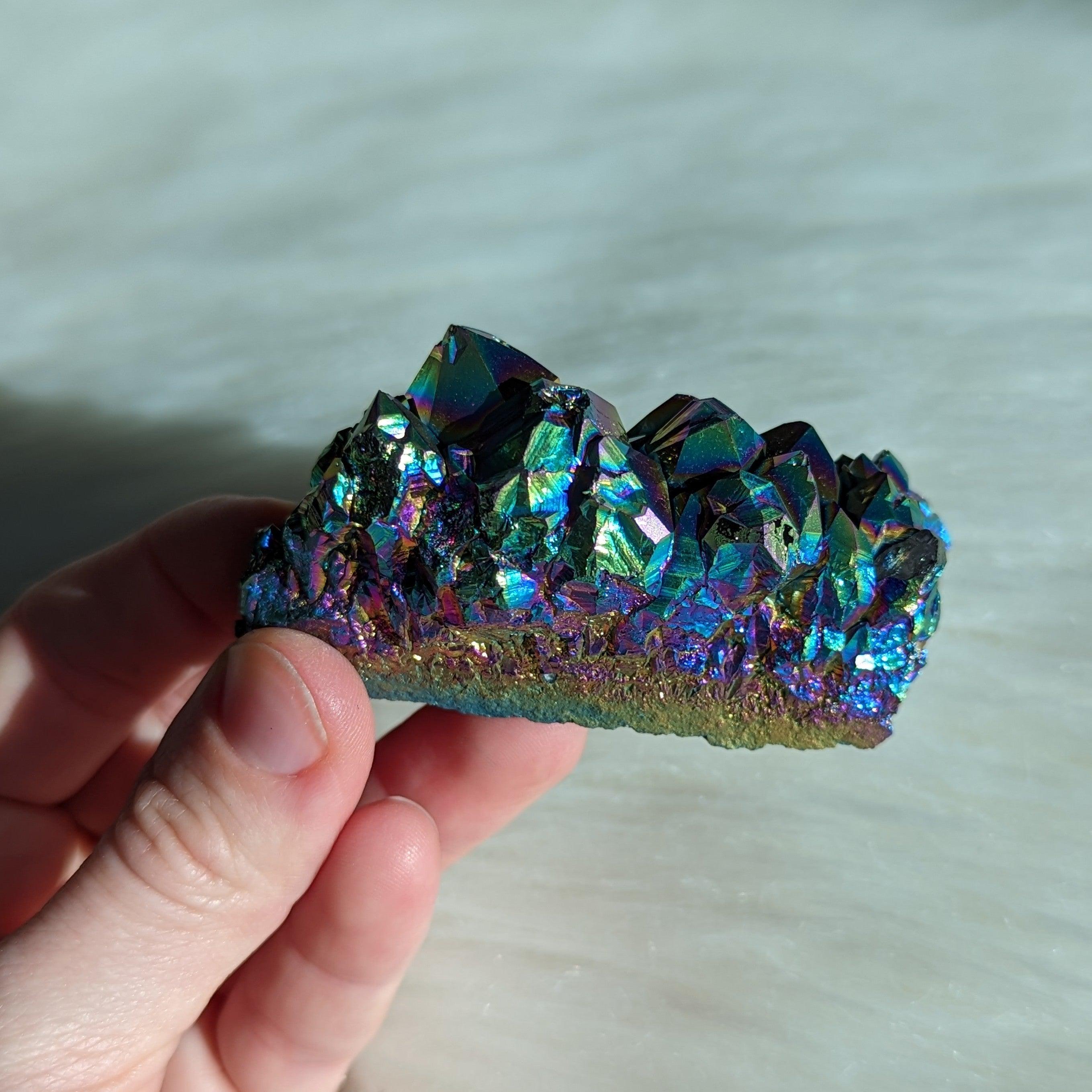 Titanium Rainbow Aura Amethyst Cluster #7~ Vibrant and Energetic - Earth Family Crystals