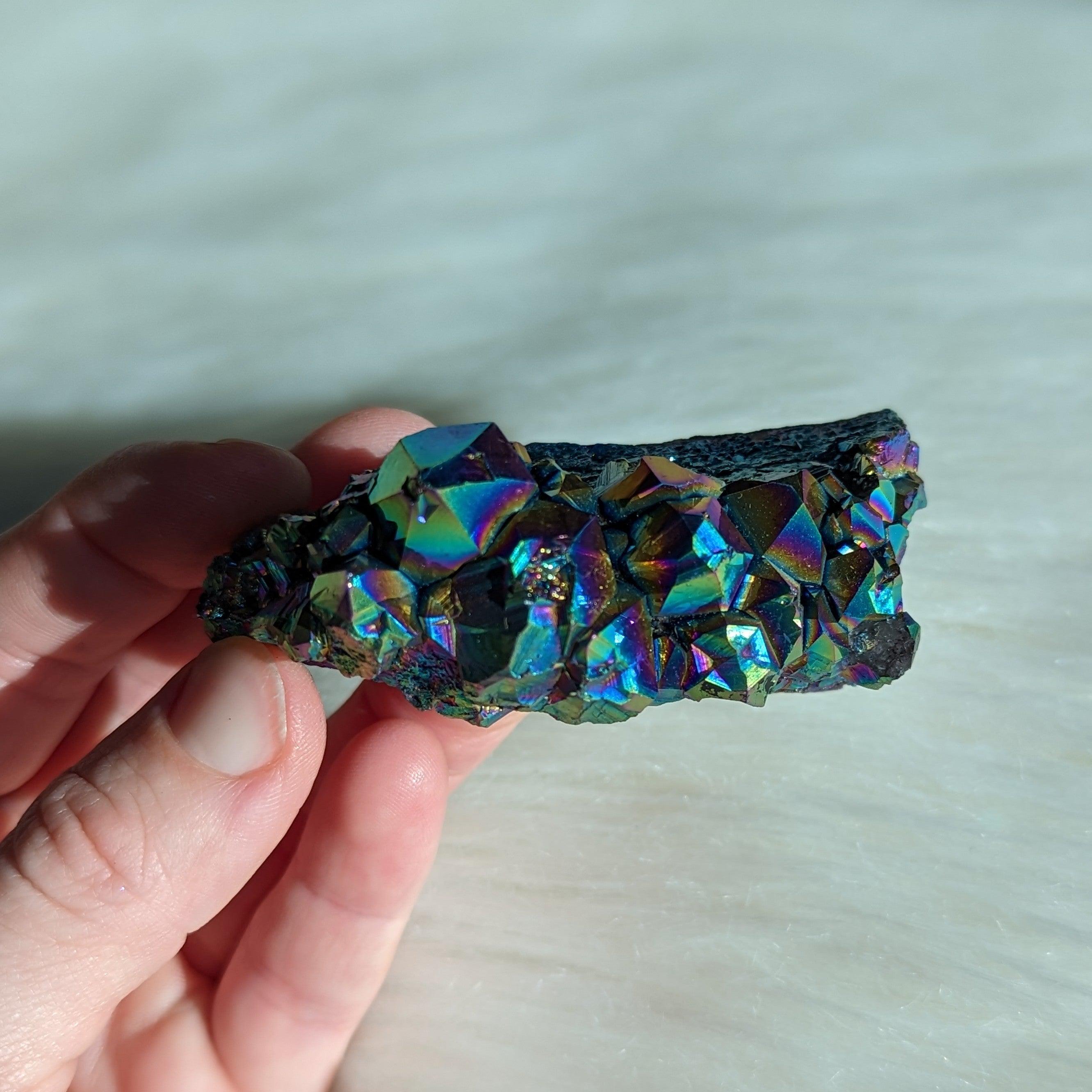 Titanium Rainbow Aura Amethyst Cluster #7~ Vibrant and Energetic - Earth Family Crystals