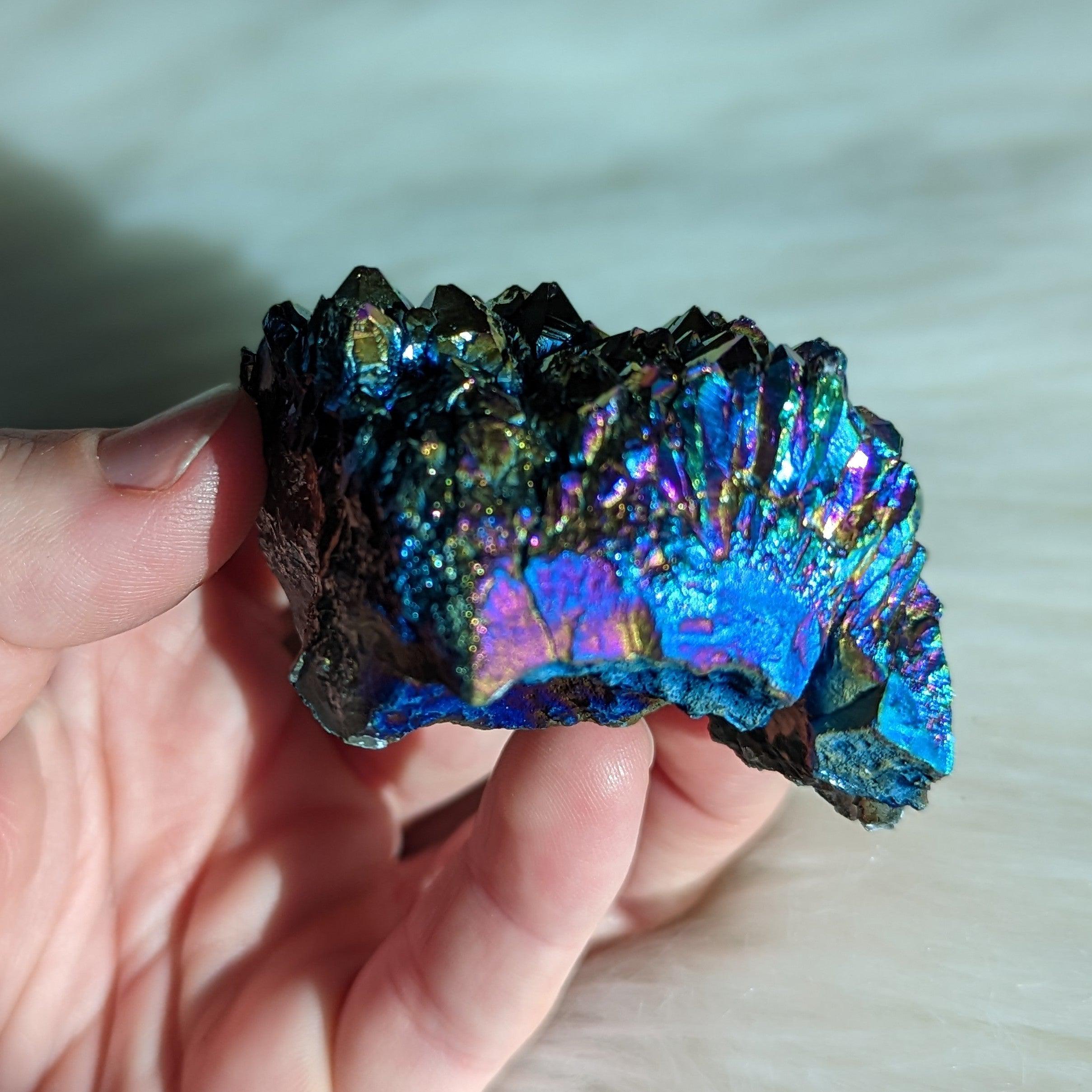 Titanium Rainbow Aura Amethyst Cluster #8~ Vibrant and Energetic - Earth Family Crystals