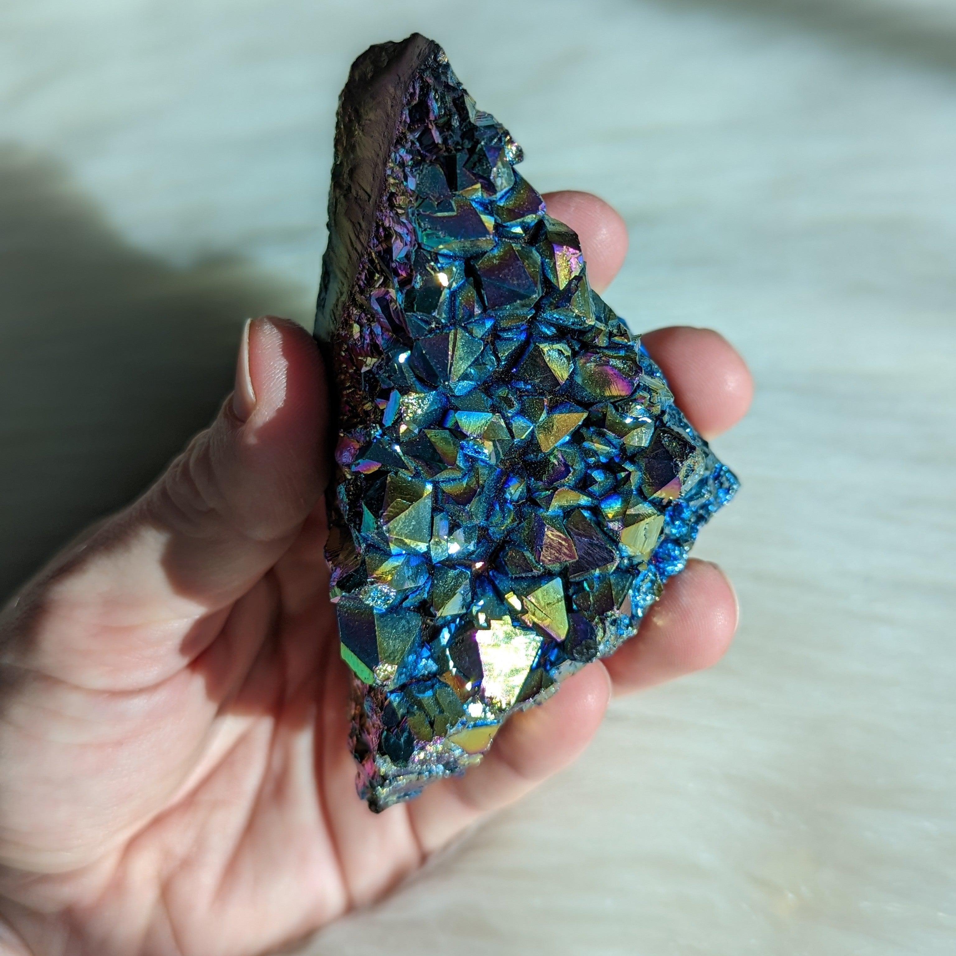 Titanium Rainbow Aura Amethyst Cluster #14~ Vibrant and Energetic - Earth Family Crystals
