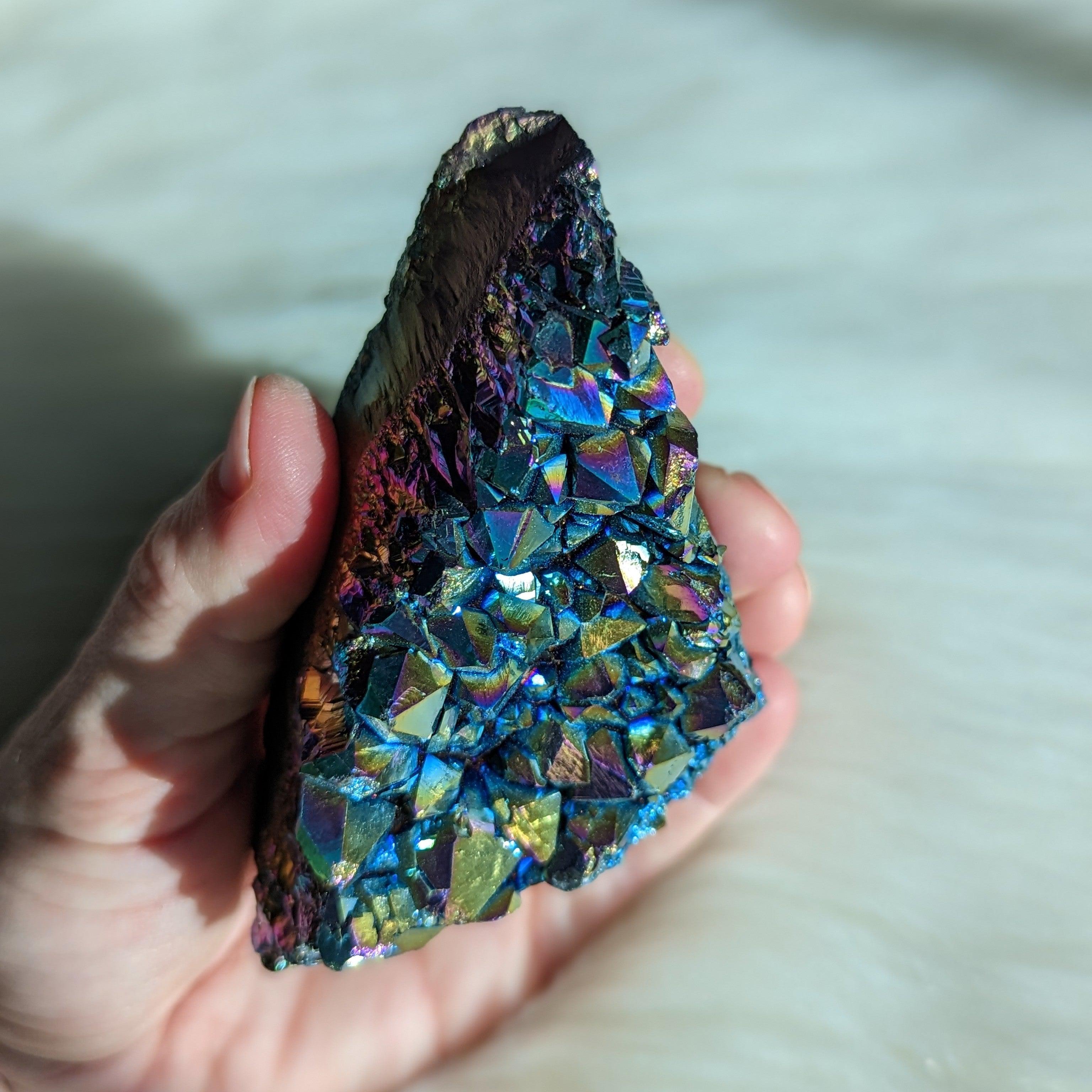 Titanium Rainbow Aura Amethyst Cluster #14~ Vibrant and Energetic - Earth Family Crystals