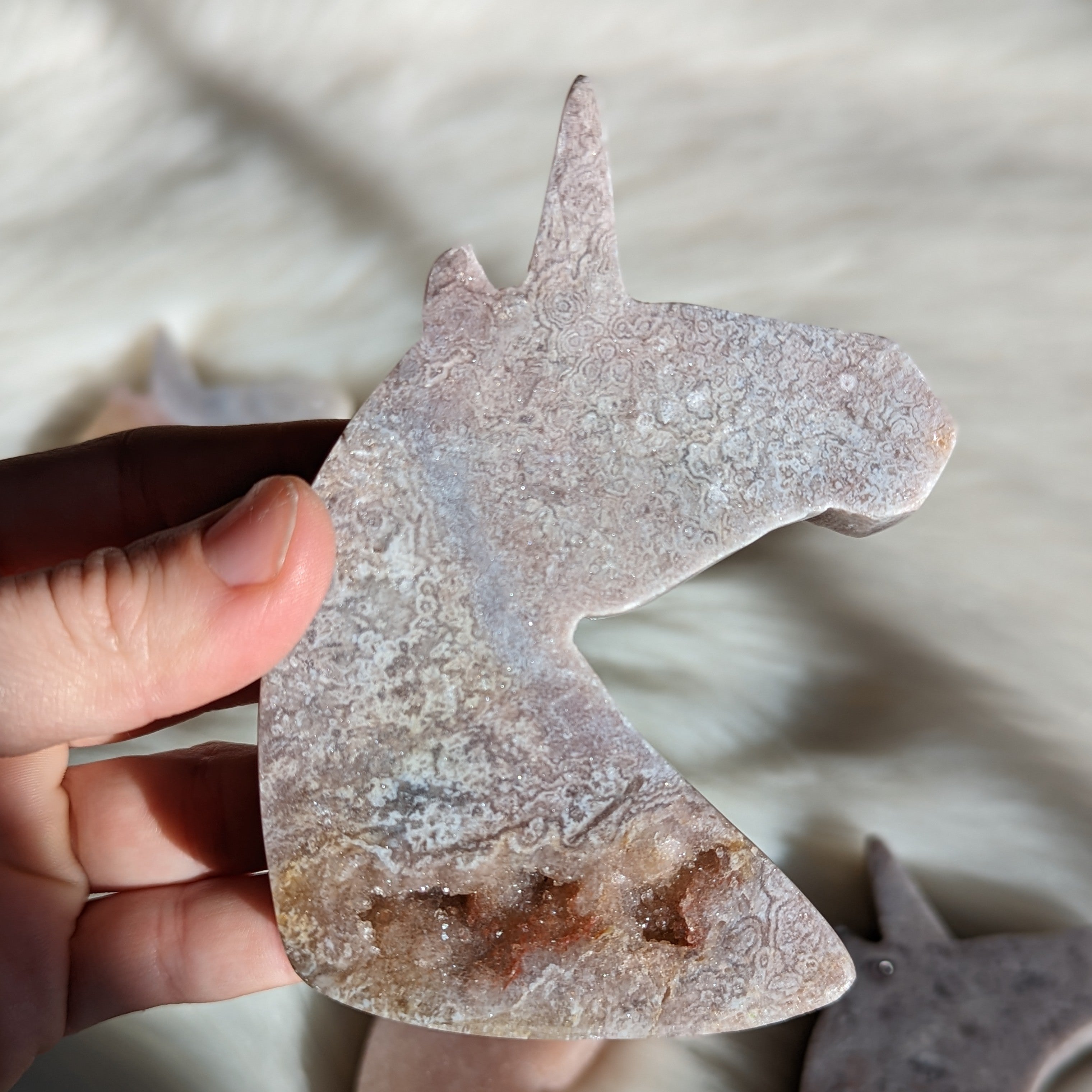 Mystical and Magical Pink Amethyst with Druzy Unicorn Carving #3 - Earth Family Crystals