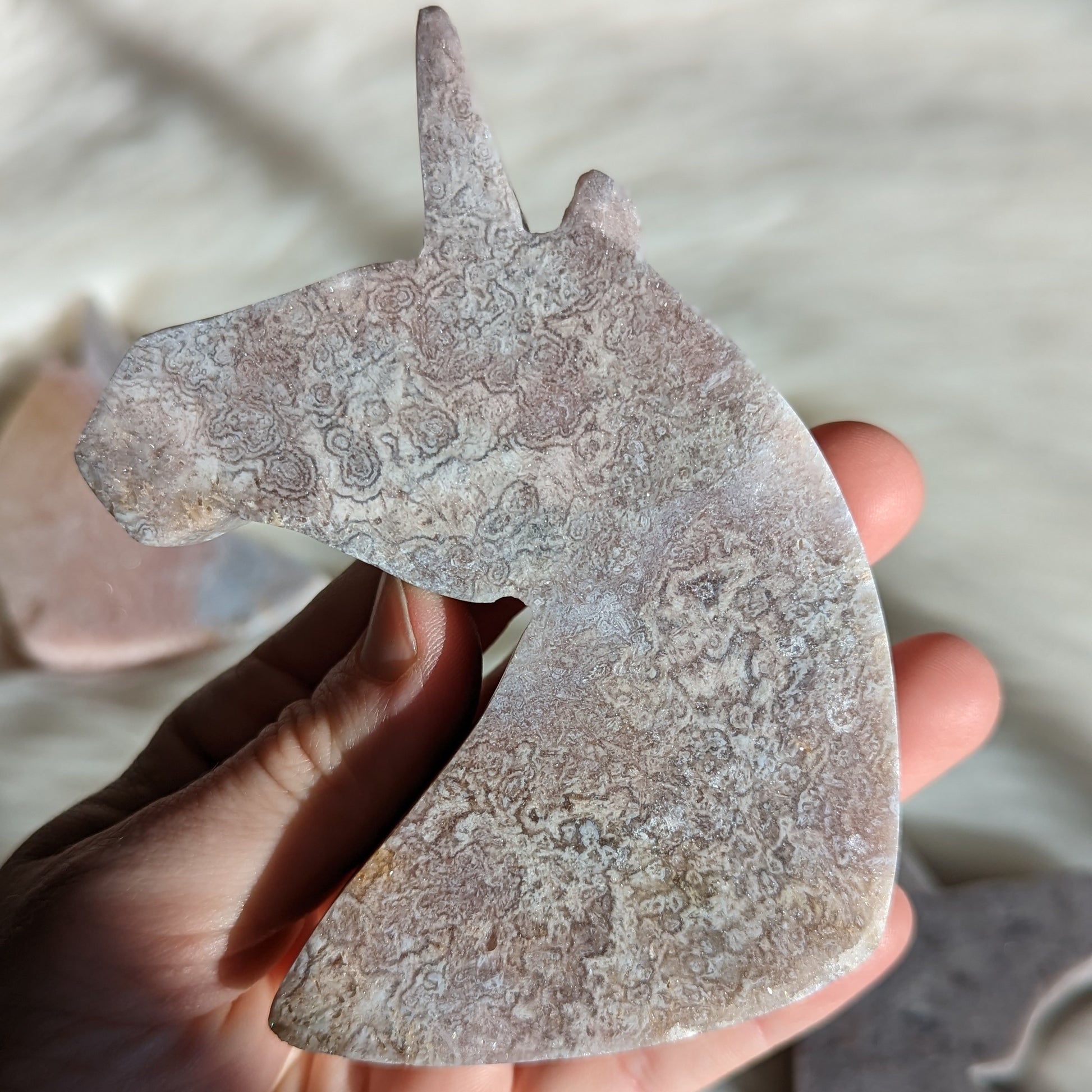 Mystical and Magical Pink Amethyst with Druzy Unicorn Carving #3 - Earth Family Crystals