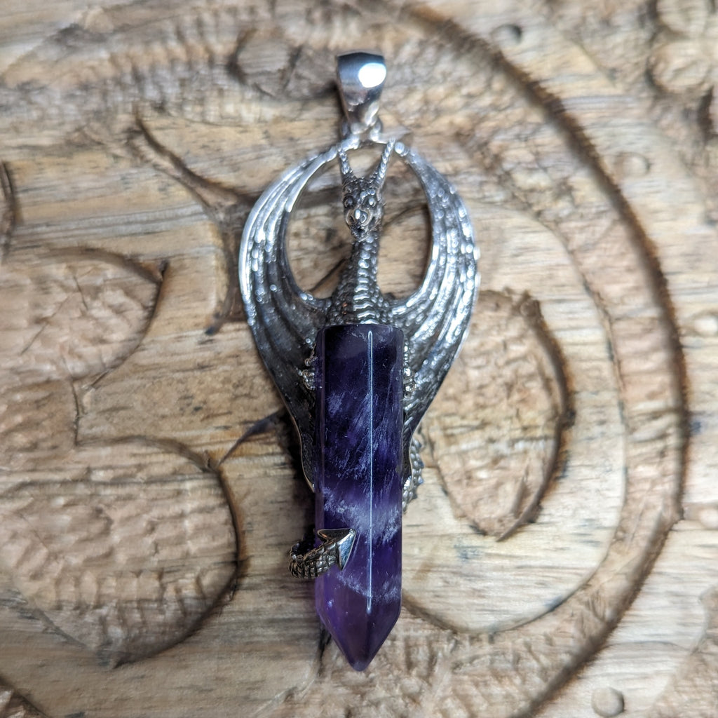 Amethyst Dragon Pendant ~ Sterling Silver ~ Silver Chain Included - Earth Family Crystals