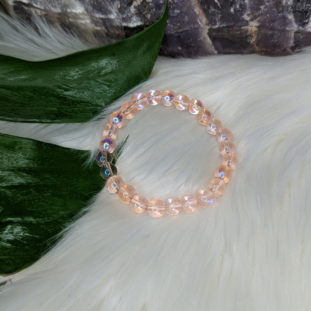 Pink Mermaid Glass Stretch Bracelet ~ Rainbow Iridescent Glow - Earth Family Crystals