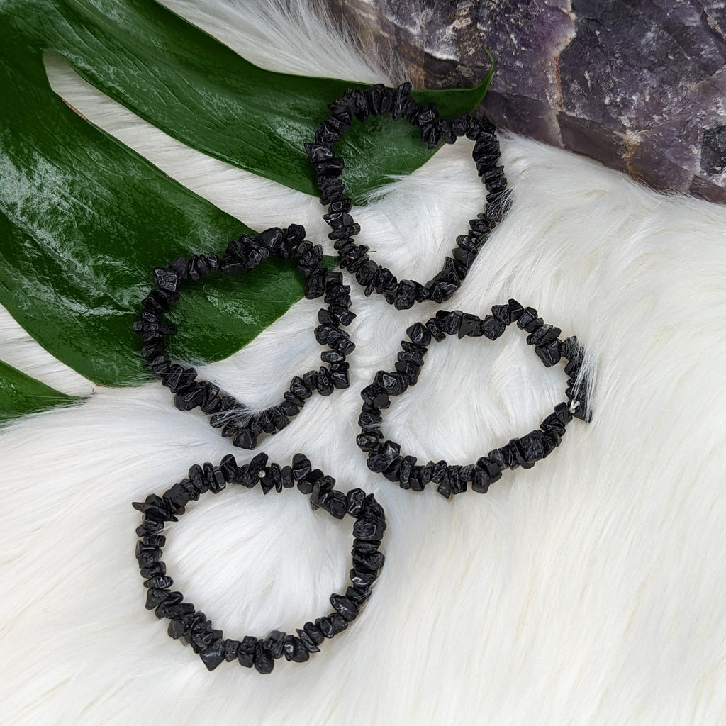 Black Tourmaline Chip Stretch Bracelet ~ Protective and Healing Energies - Earth Family Crystals