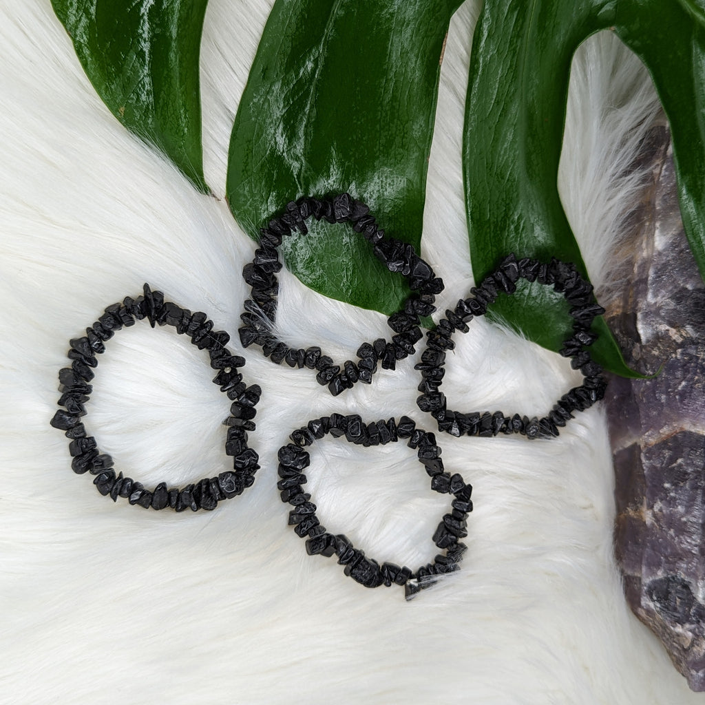 Black Tourmaline Chip Stretch Bracelet ~ Protective and Healing Energies - Earth Family Crystals