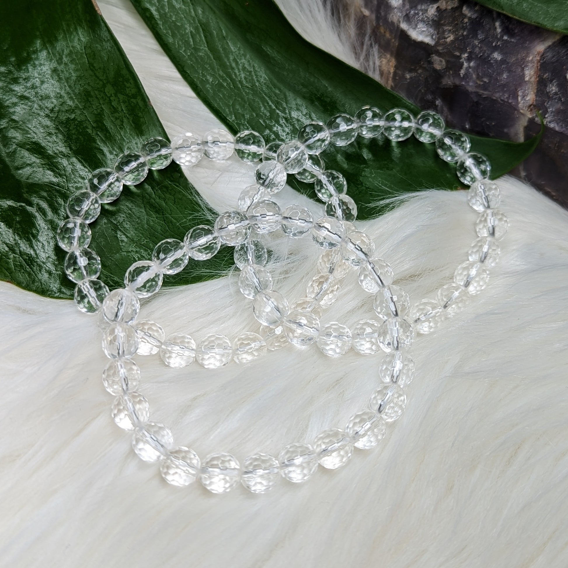 Faceted, Sparkling Clear Quartz  Stretch Bracelet ~ Stunning and Simple - Earth Family Crystals