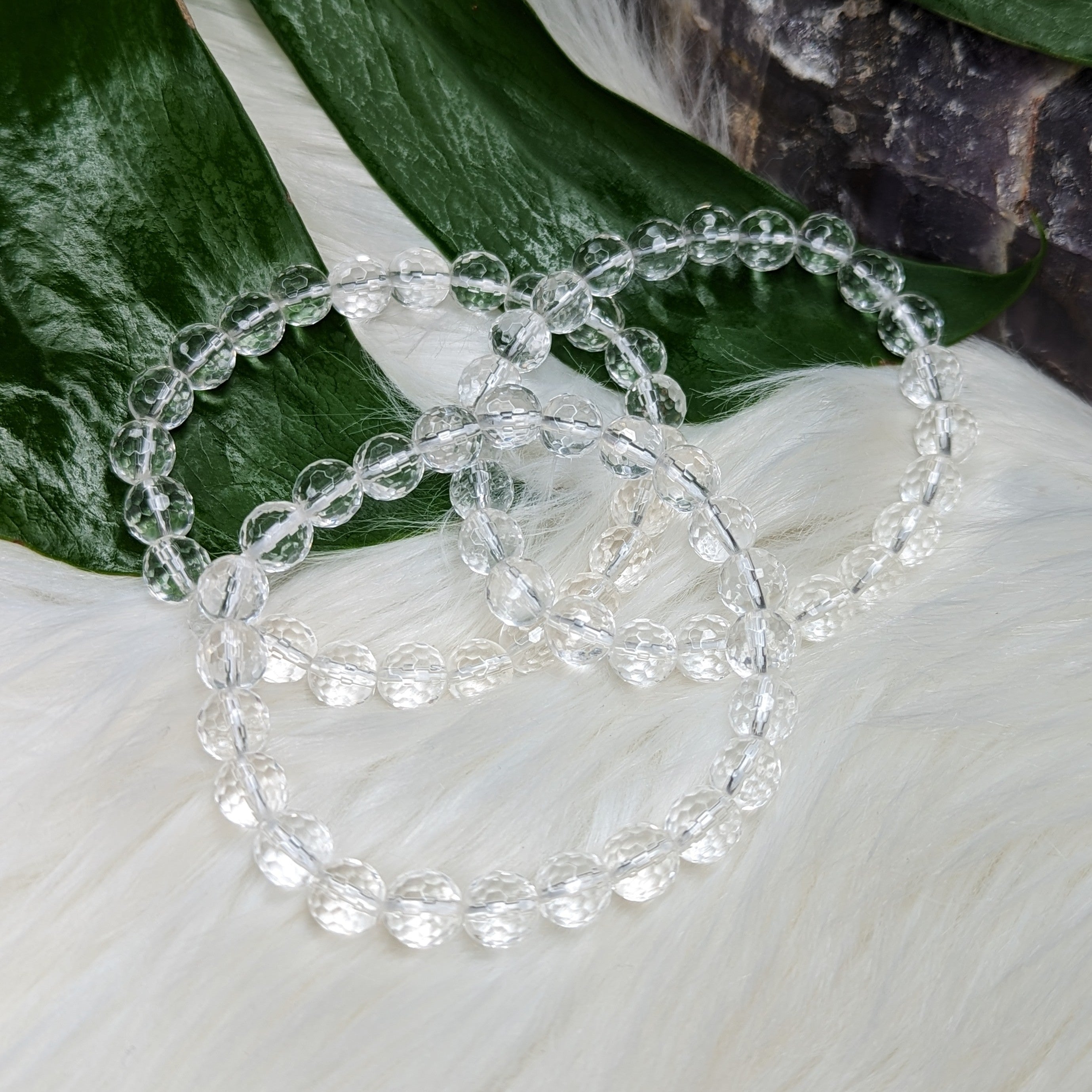 Faceted, Sparkling Clear Quartz  Stretch Bracelet ~ Stunning and Simple - Earth Family Crystals