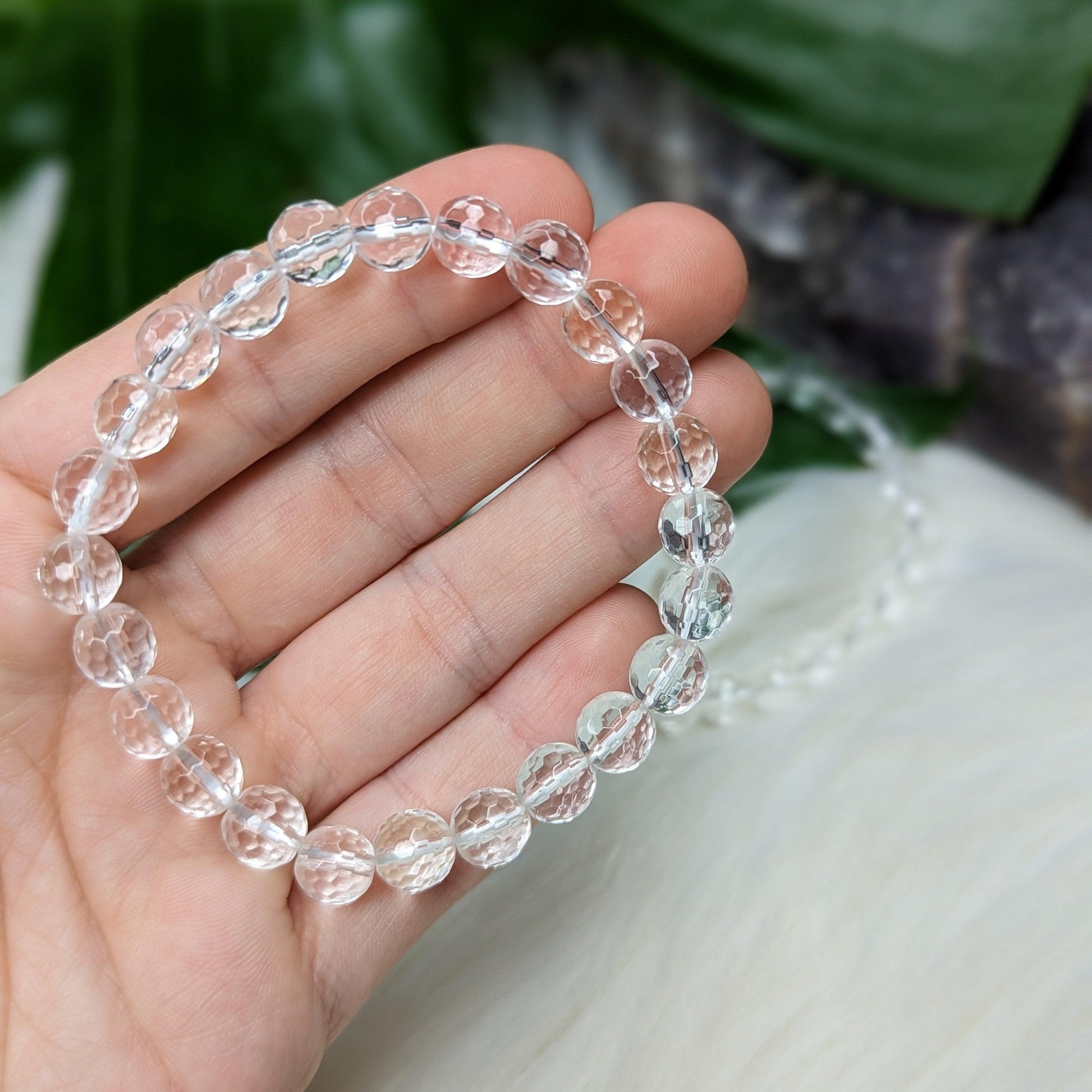 Faceted, Sparkling Clear Quartz  Stretch Bracelet ~ Stunning and Simple - Earth Family Crystals
