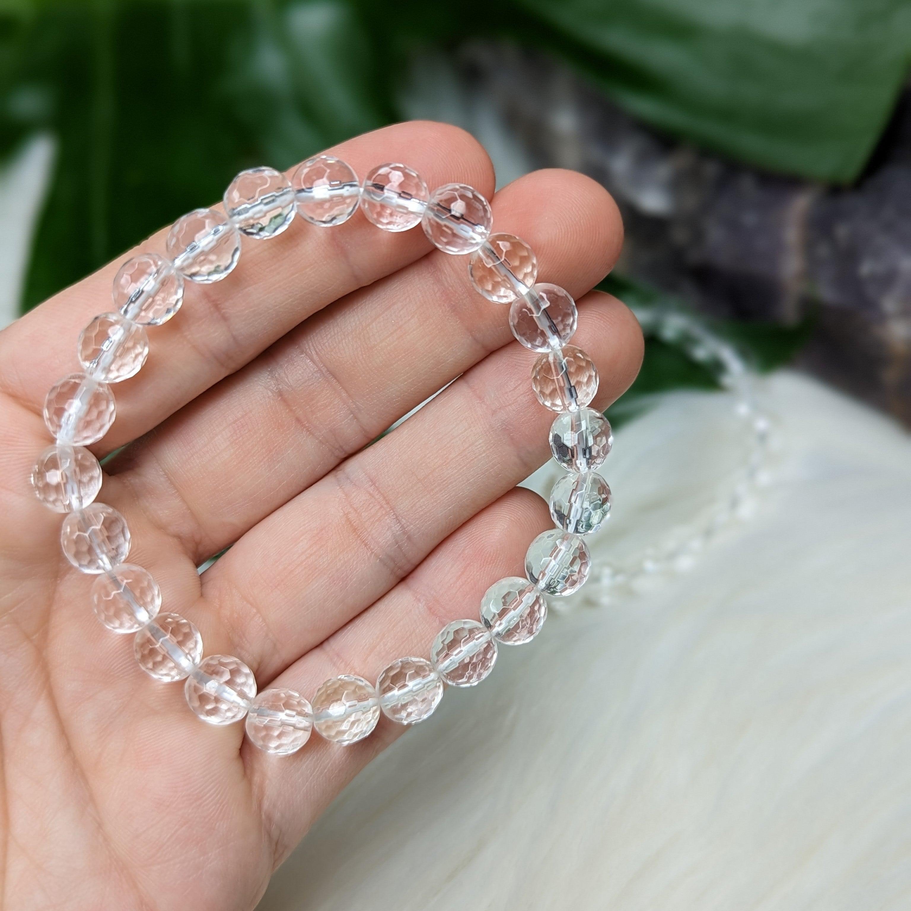 Faceted, Sparkling Clear Quartz  Stretch Bracelet ~ Stunning and Simple - Earth Family Crystals